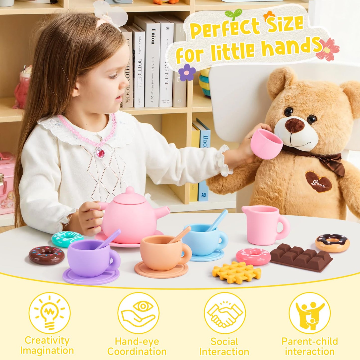 iAOVUEBY Silicone Tea Set for Toddlers | Pretend Play Kit for 2-5 Year Old Girls