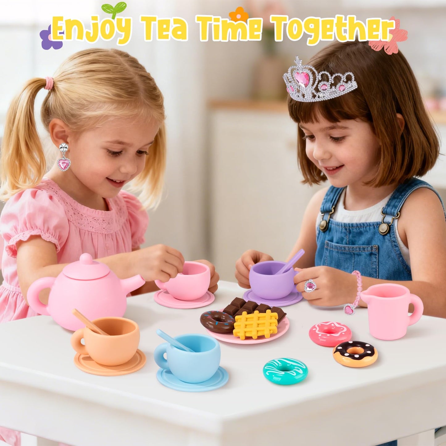 iAOVUEBY Silicone Tea Set for Toddlers | Pretend Play Kit for 2-5 Year Old Girls