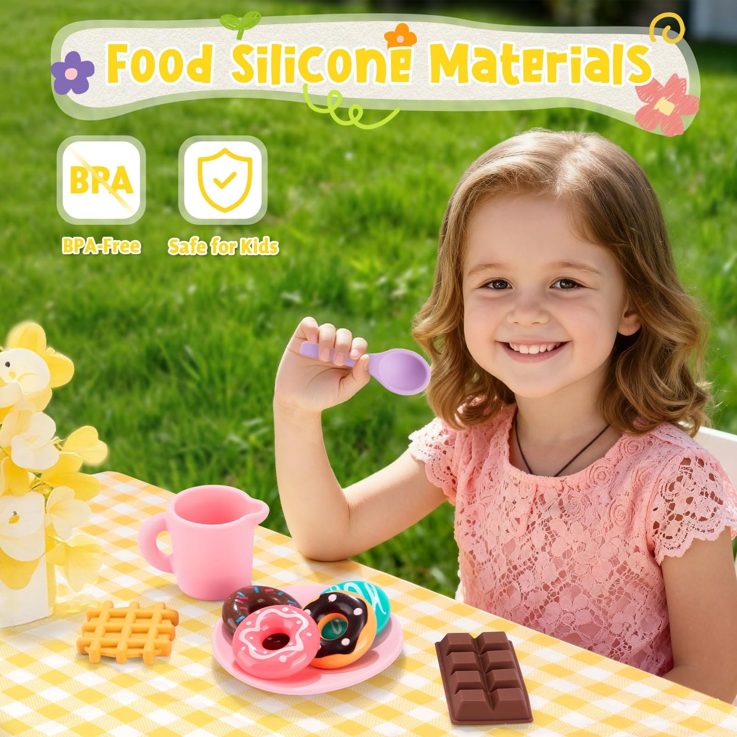 iAOVUEBY Silicone Tea Set for Toddlers | Pretend Play Kit for 2-5 Year Old Girls