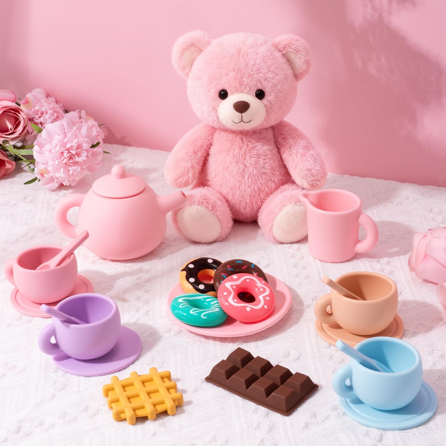 iAOVUEBY Silicone Tea Set for Toddlers | Pretend Play Kit for 2-5 Year Old Girls