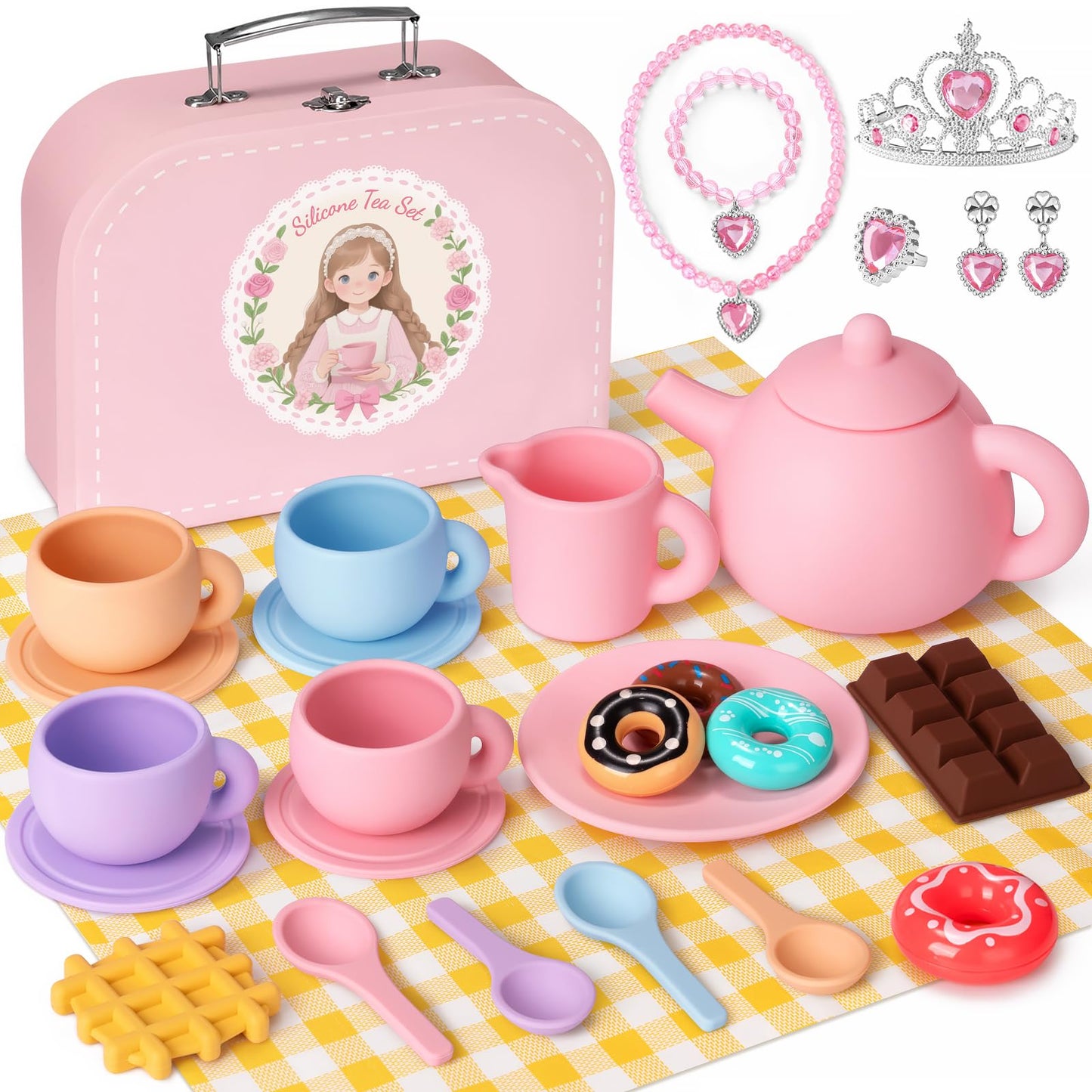iAOVUEBY Silicone Tea Set for Toddlers | Pretend Play Kit for 2-5 Year Old Girls
