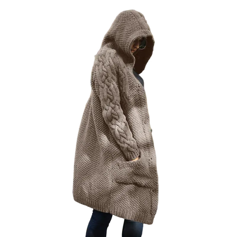 Women's hooded single-breasted long-sleeved sweater cardigan