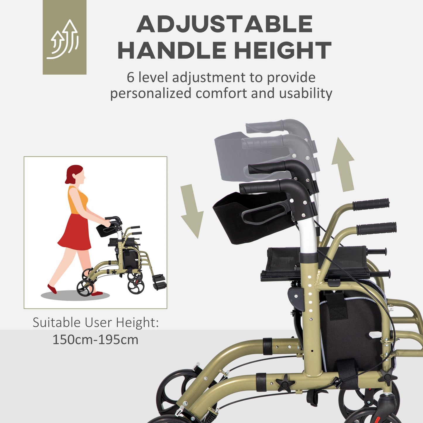 HOMCOM 2 in 1 Wheelchair & Folding Rollator Walker Combo, Yellow-green