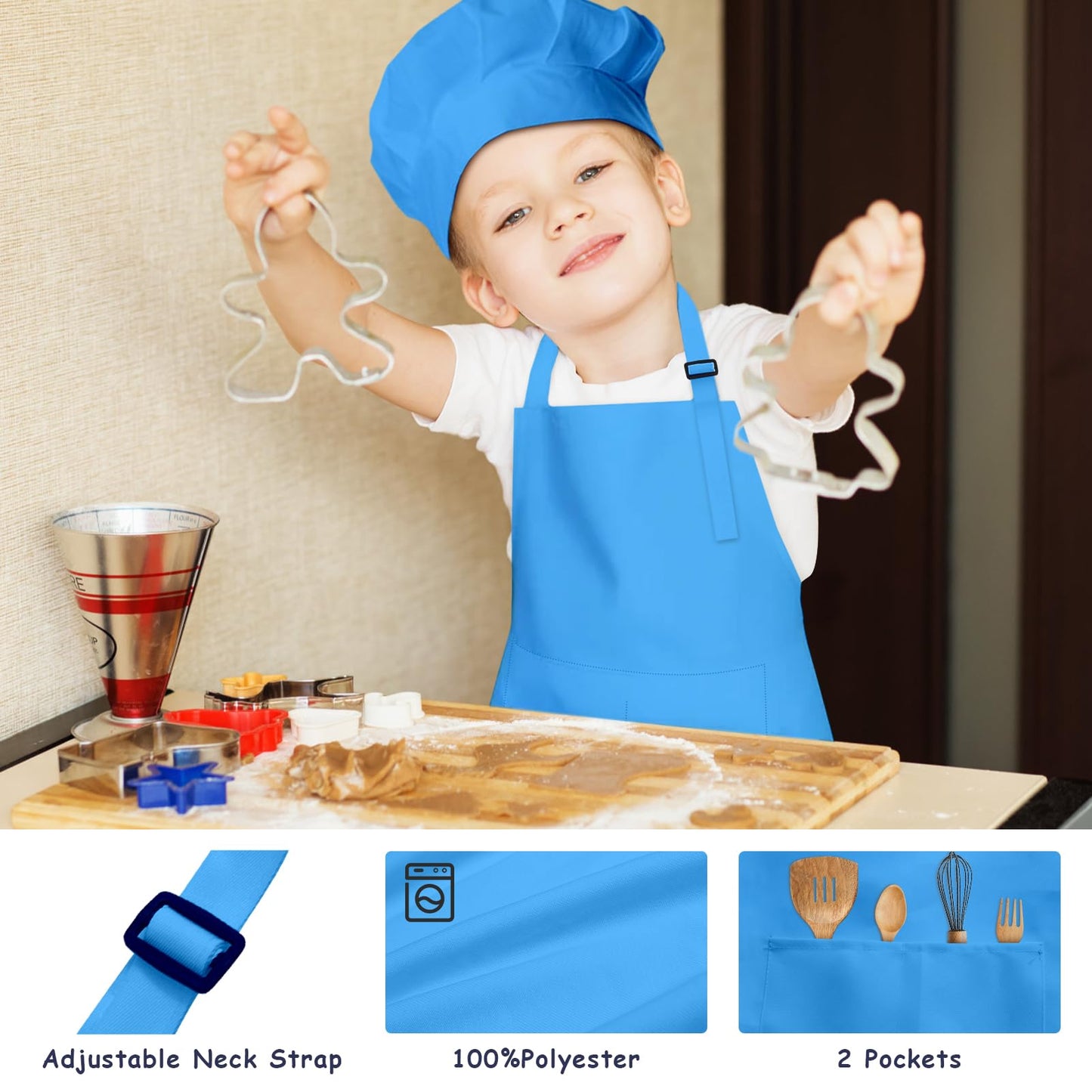 IAGBIBUI Kids Apron and Chef Hat Set – 30 Pieces, Adjustable for Ages 6-13, Multicolor