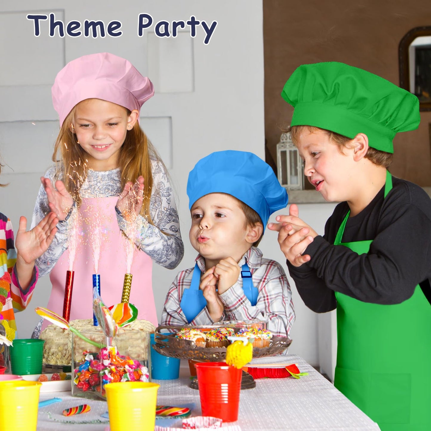 IAGBIBUI Kids Apron and Chef Hat Set – 30 Pieces, Adjustable for Ages 6-13, Multicolor
