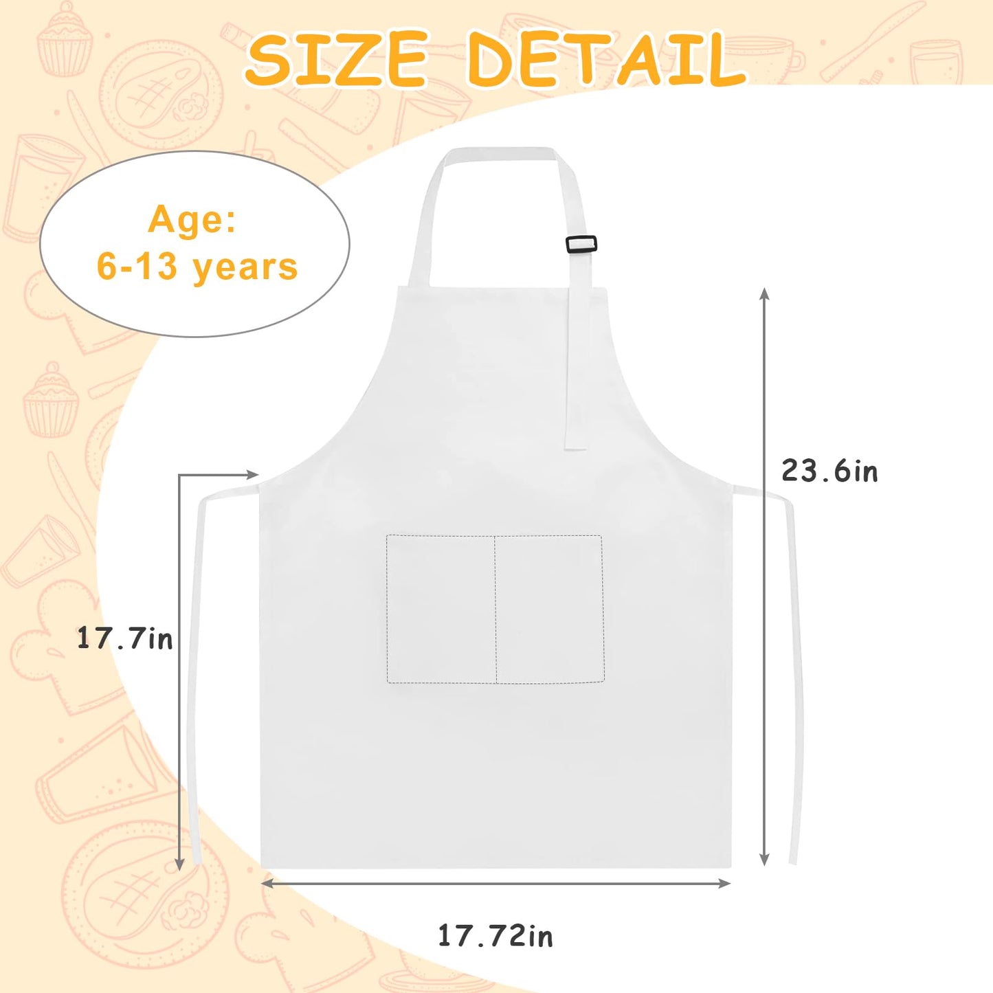 IAGBIBUI 12 Pack Kids Aprons with 2 Pockets | Adjustable, Machine Washable, White