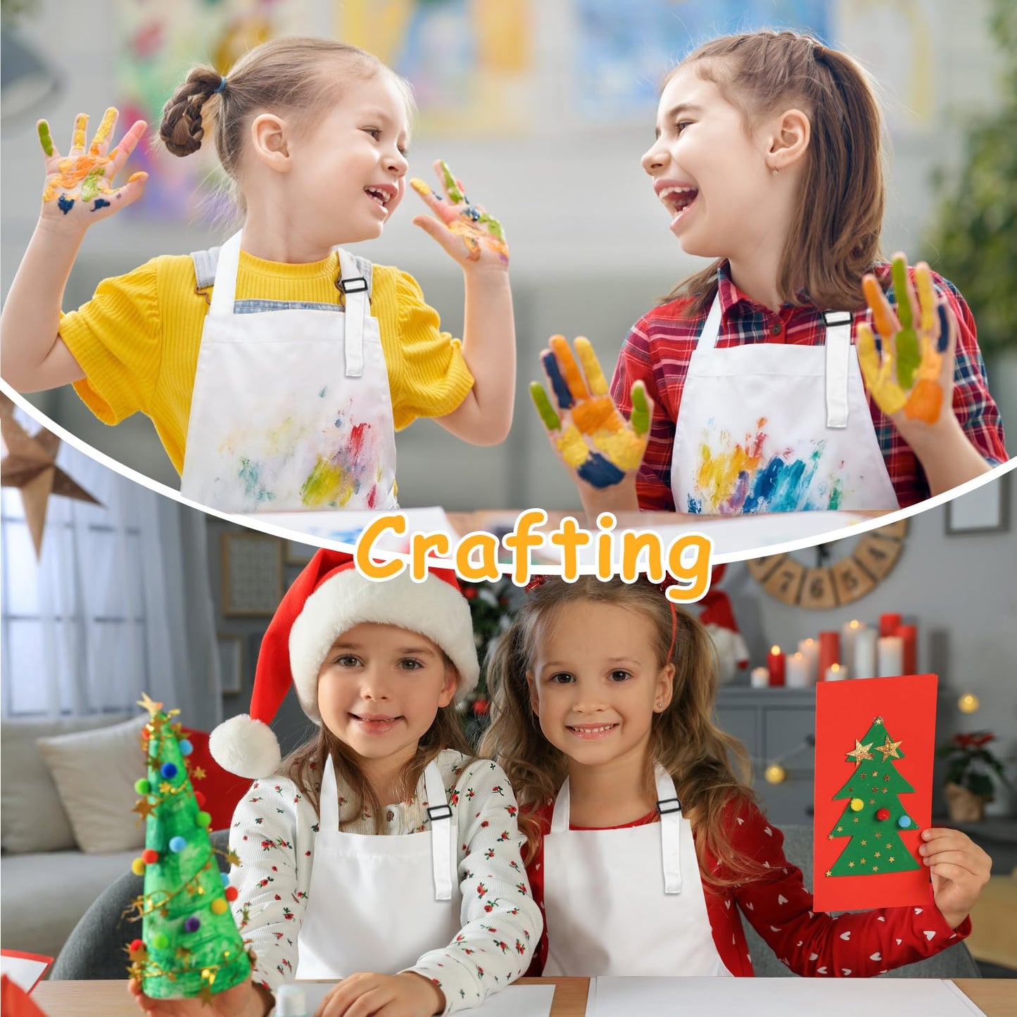 IAGBIBUI 12 Pack Kids Aprons with 2 Pockets | Adjustable, Machine Washable, White
