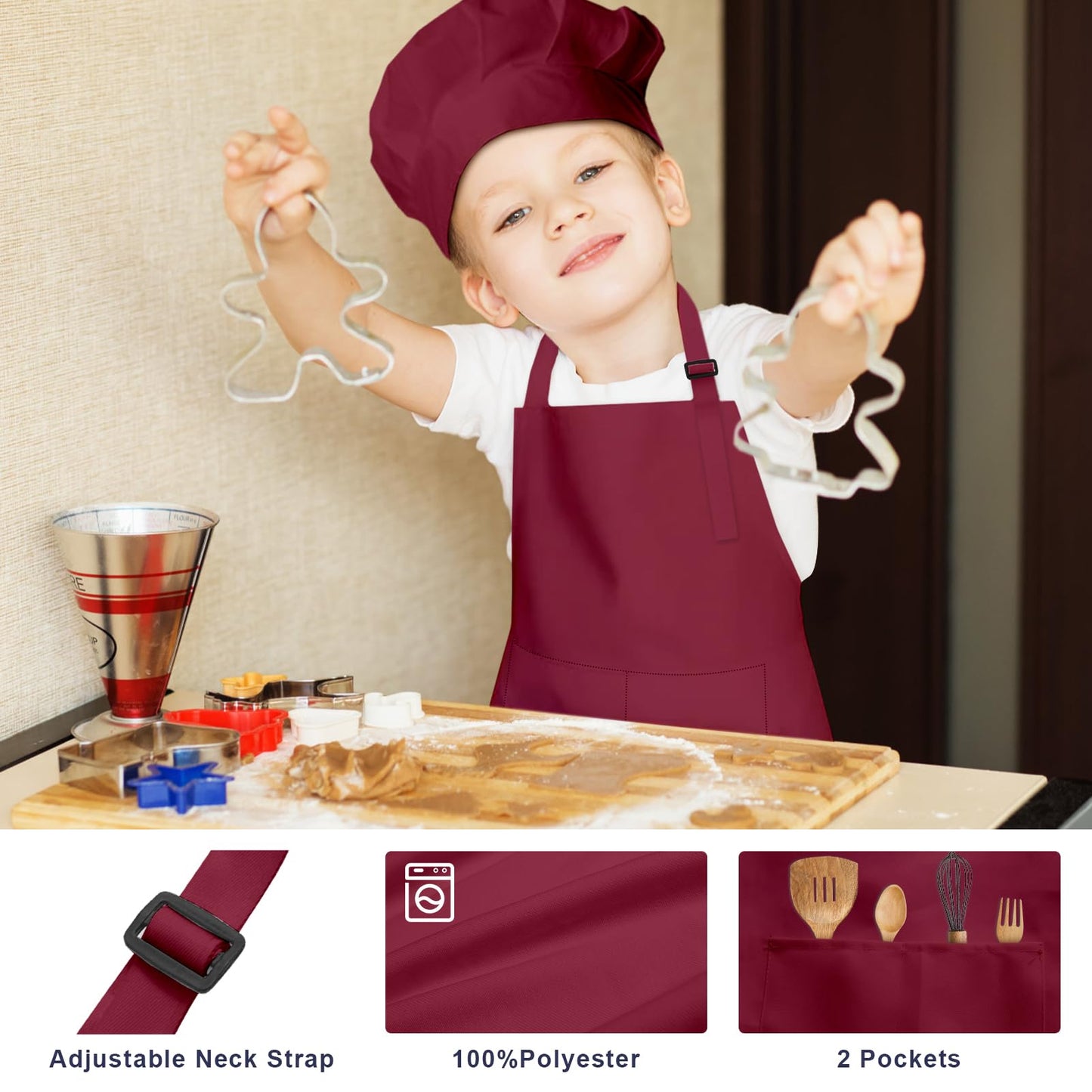 IAGBIBUI Kids Apron and Chef Hat Set – 16-Piece Rainbow Color Kitchen Playset for Ages 6-13