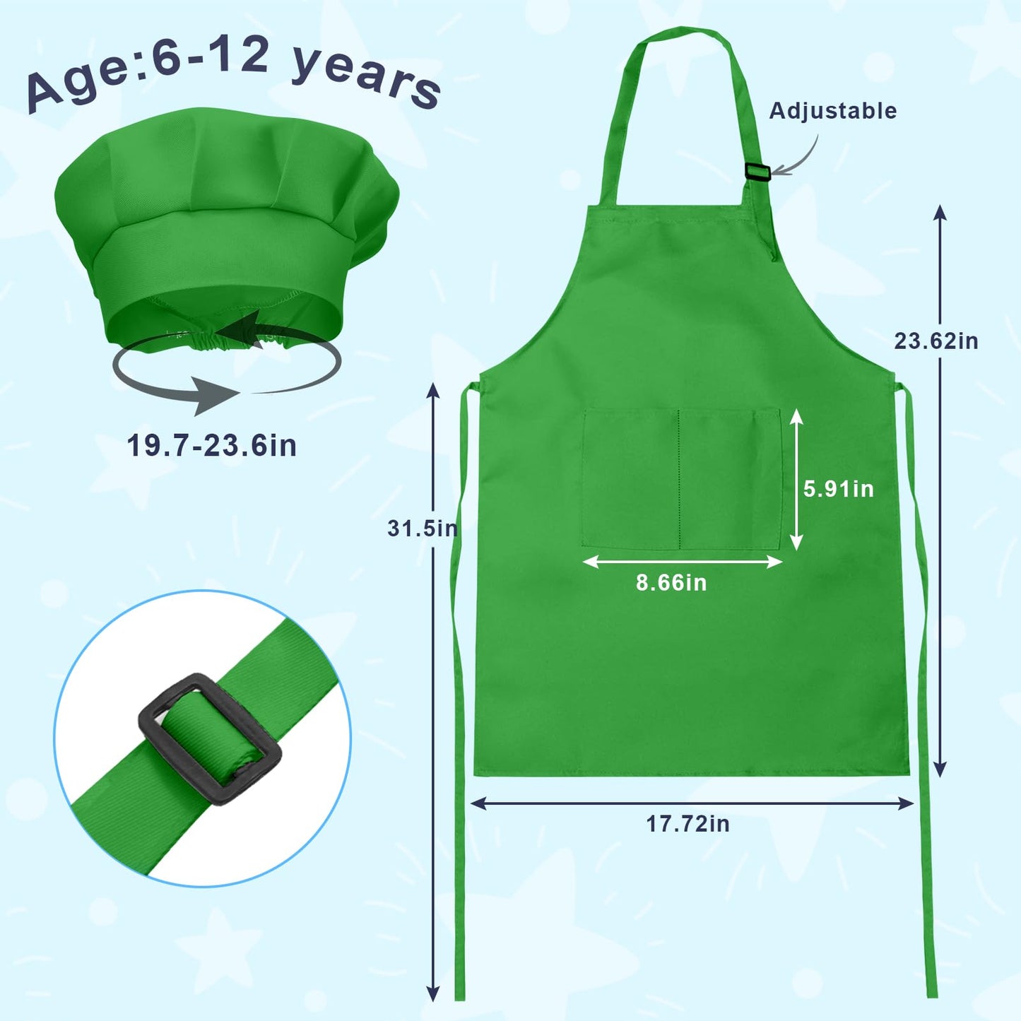 IAGBIBUI Kids Apron & Chef Hat Set – 24-Piece Adjustable Cooking & Art Kit (6-13 Years)