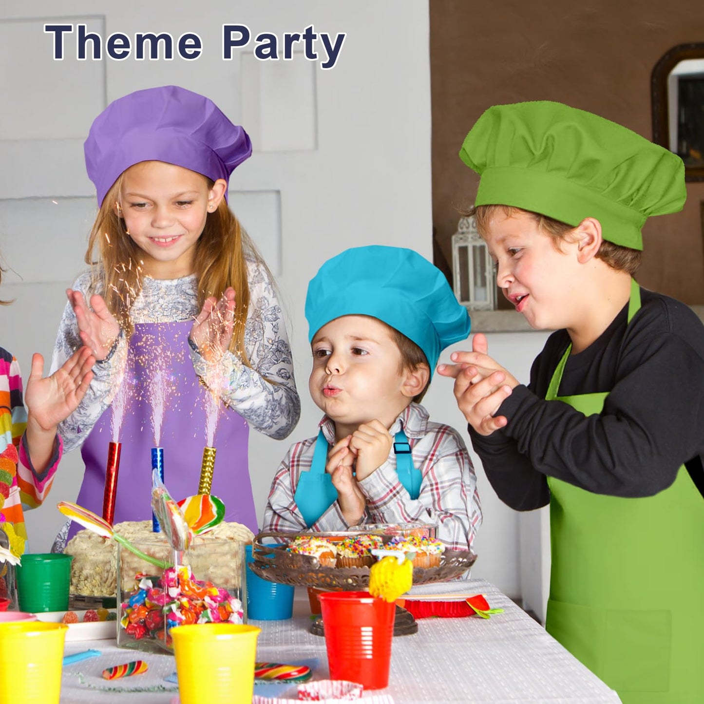 IAGBIBUI Kids Apron and Chef Hat Set – 16-Piece Rainbow Color Kitchen Playset for Ages 6-13