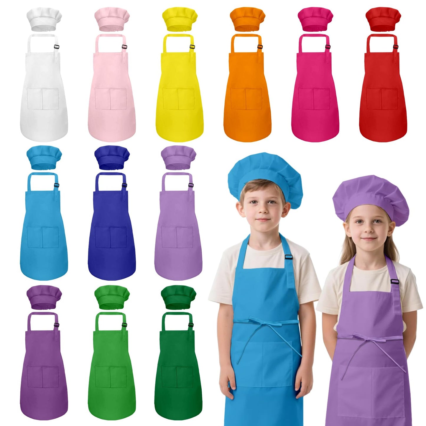 IAGBIBUI Kids Apron & Chef Hat Set – 24-Piece Adjustable Cooking & Art Kit (6-13 Years)