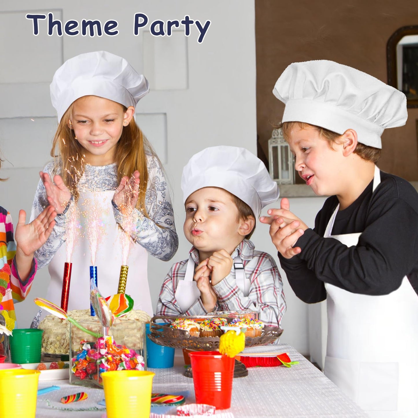 IAGBIBUI Kids Apron & Chef Hat Set – 16 Pieces, Ages 6-13, White