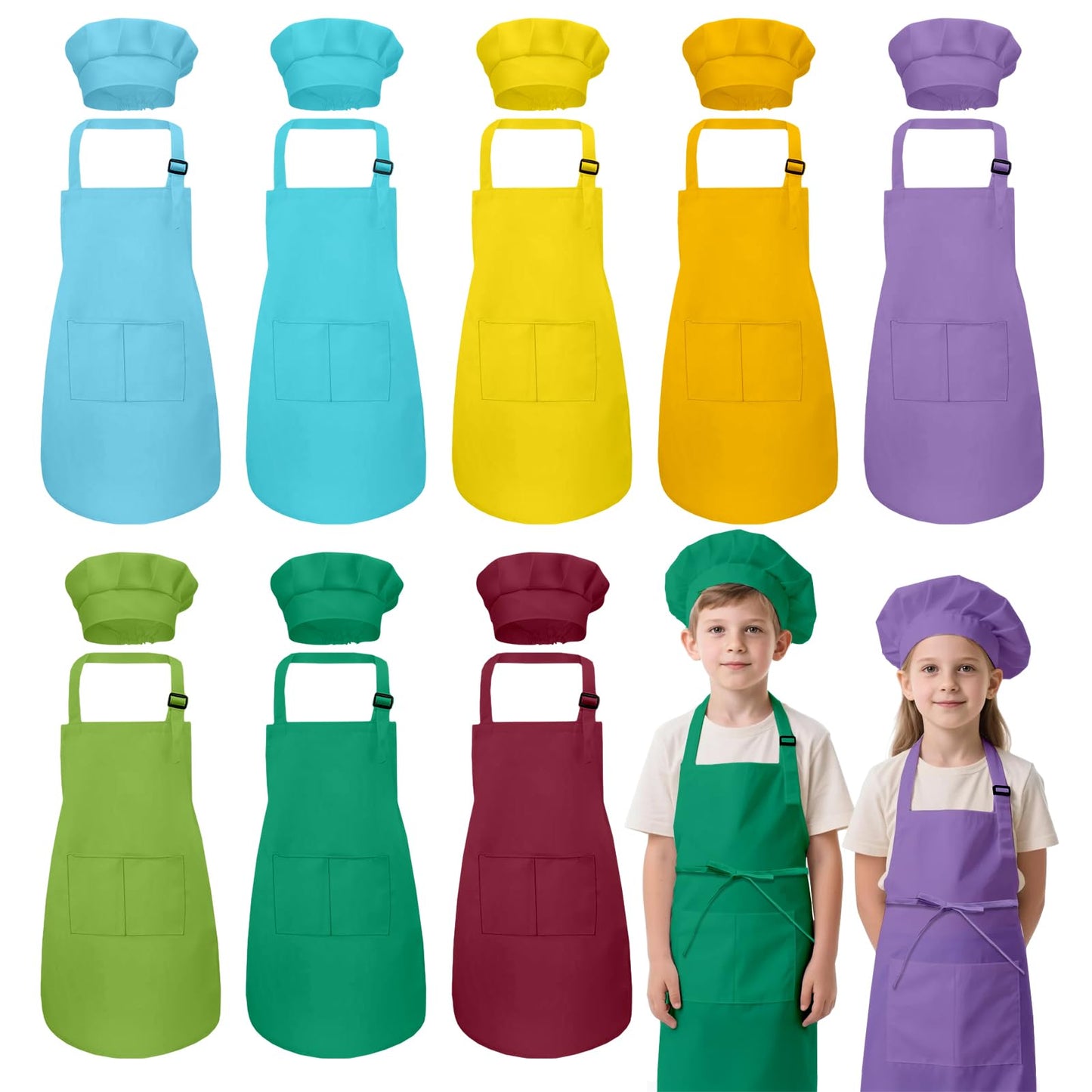IAGBIBUI Kids Apron and Chef Hat Set – 16-Piece Rainbow Color Kitchen Playset for Ages 6-13