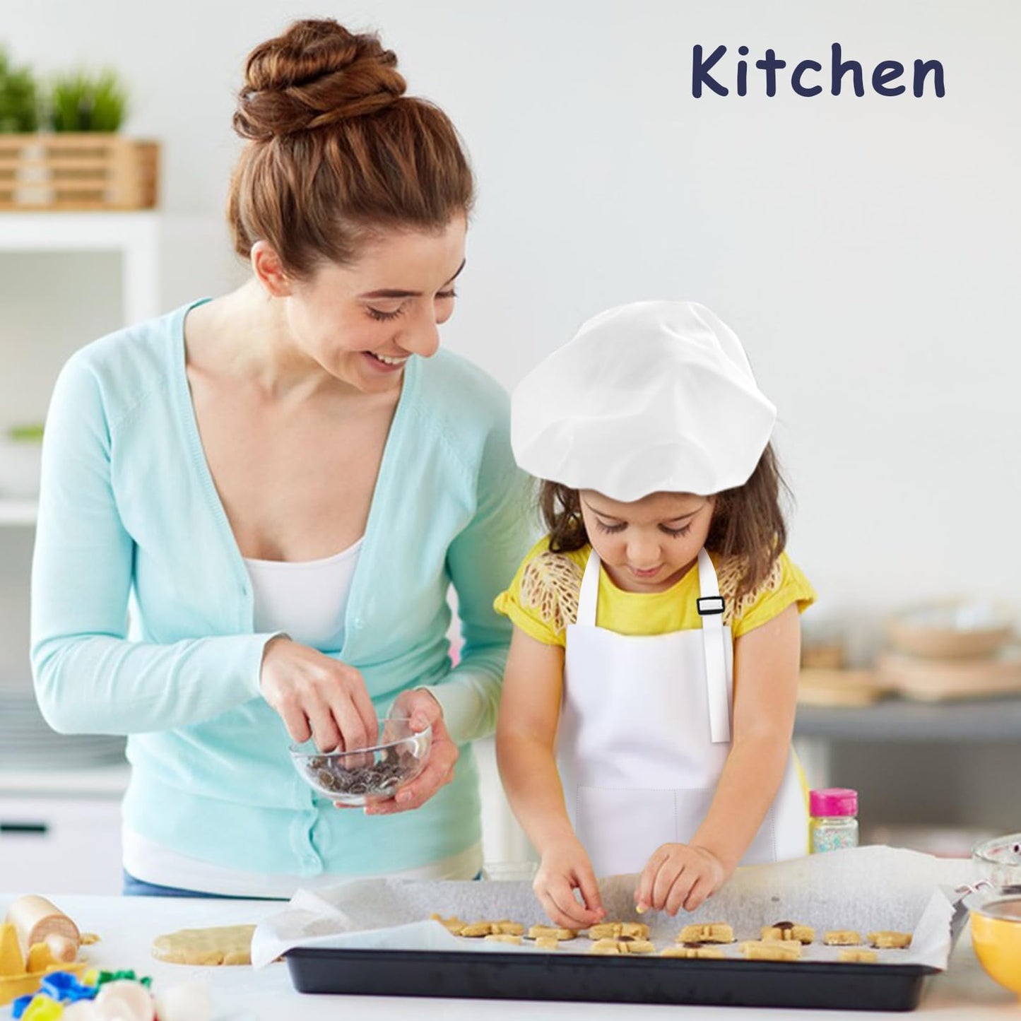 IAGBIBUI Kids Apron & Chef Hat Set – 30-Piece, Adjustable, White, 6–13 Years