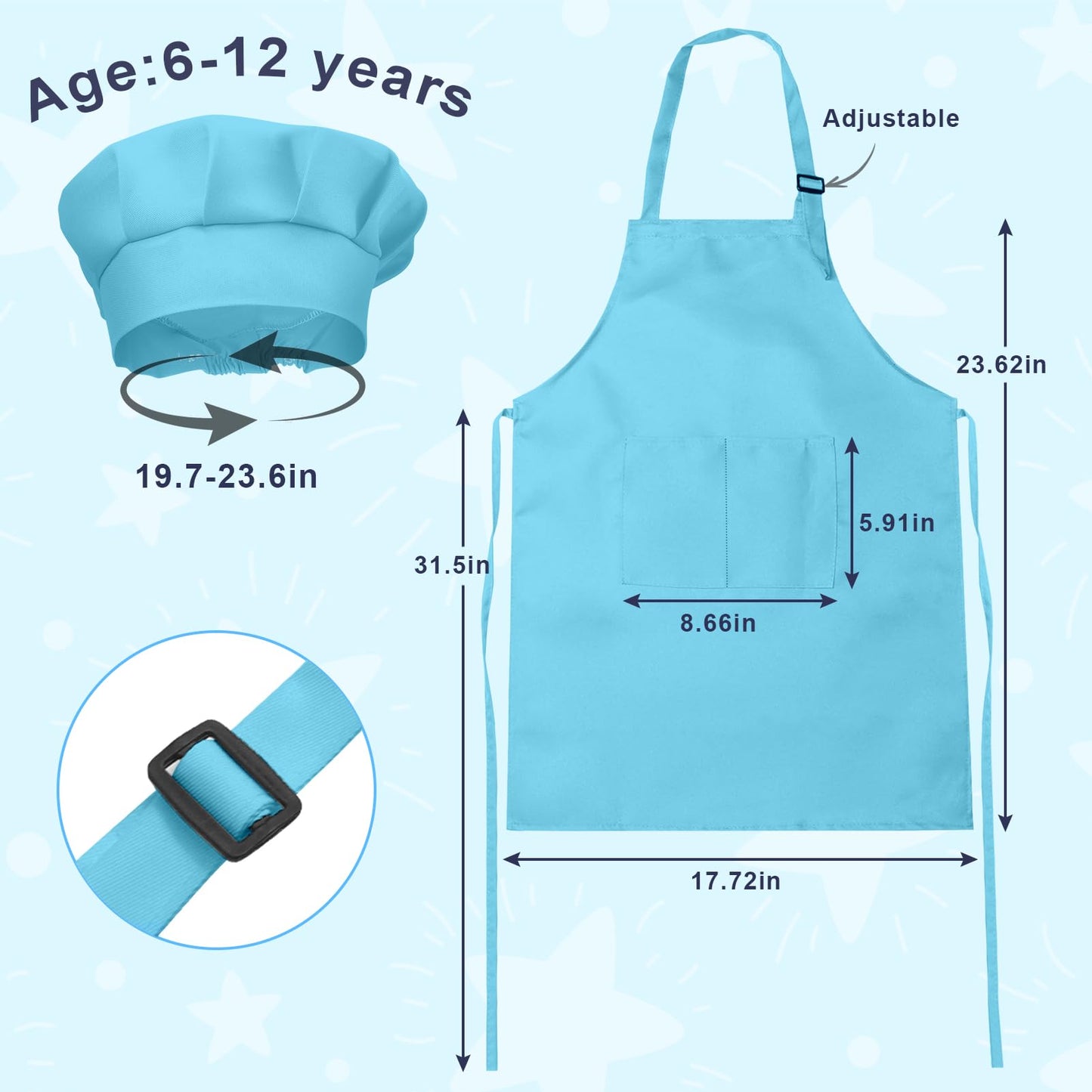 IAGBIBUI Kids Apron and Chef Hat Set – 16-Piece Rainbow Color Kitchen Playset for Ages 6-13