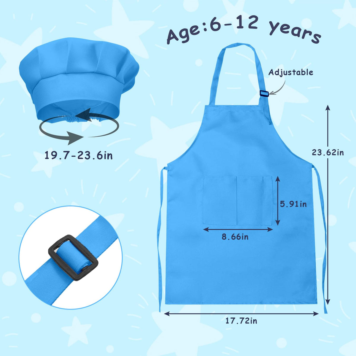 IAGBIBUI Kids Apron and Chef Hat Set – 16-Piece Adjustable Multicolor for Cooking, Baking & Painting (Ages 6–13)