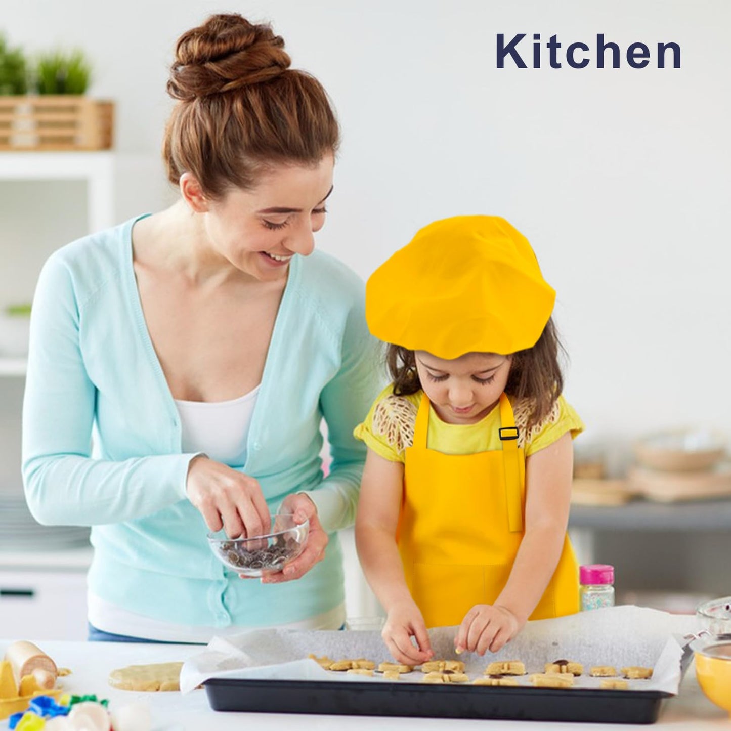 IAGBIBUI Kids Apron and Chef Hat Set – 16-Piece Rainbow Color Kitchen Playset for Ages 6-13