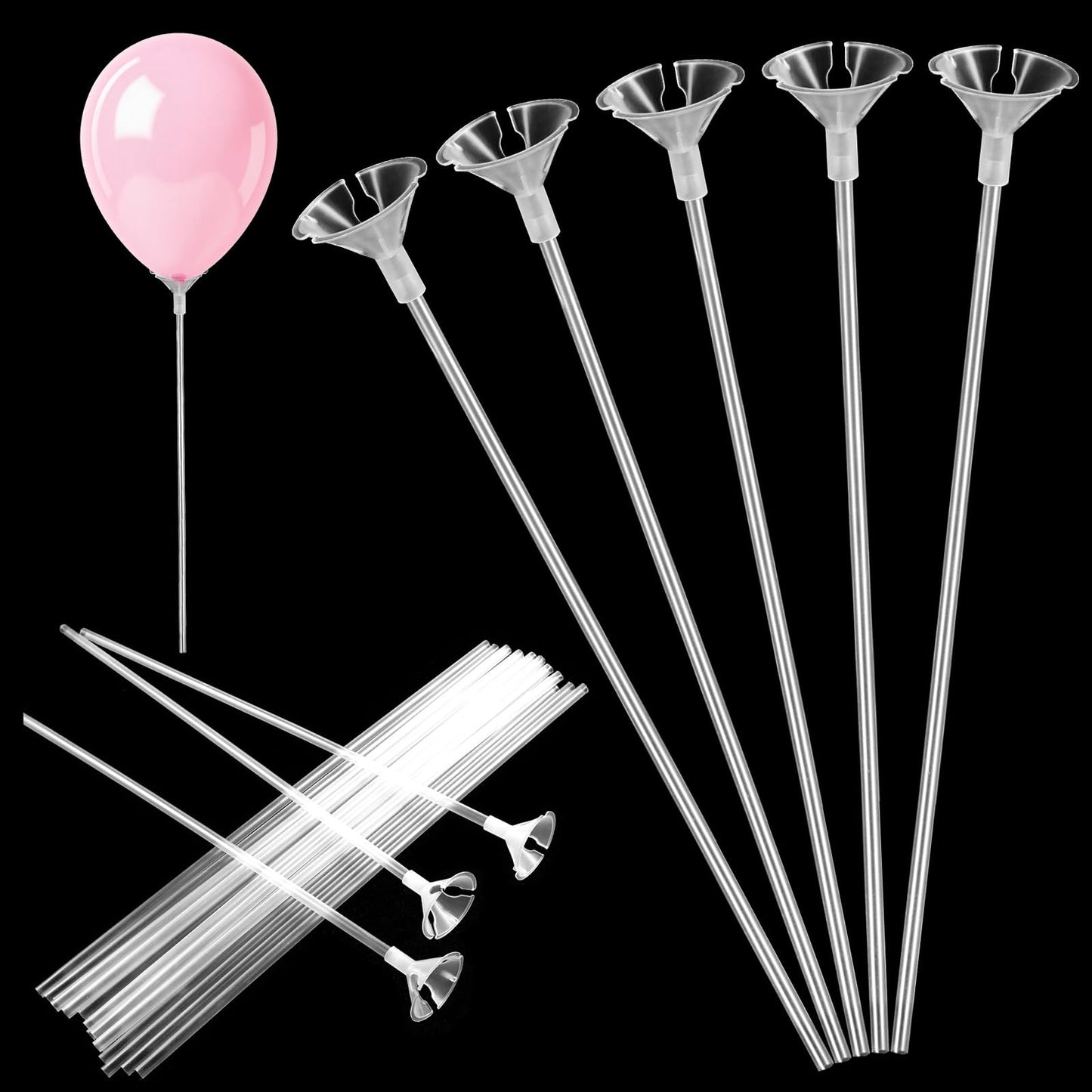 IANFAN 30 Pcs Balloon Sticks with Holders – Clear Plastic Balloon Holder Sticks for Parties