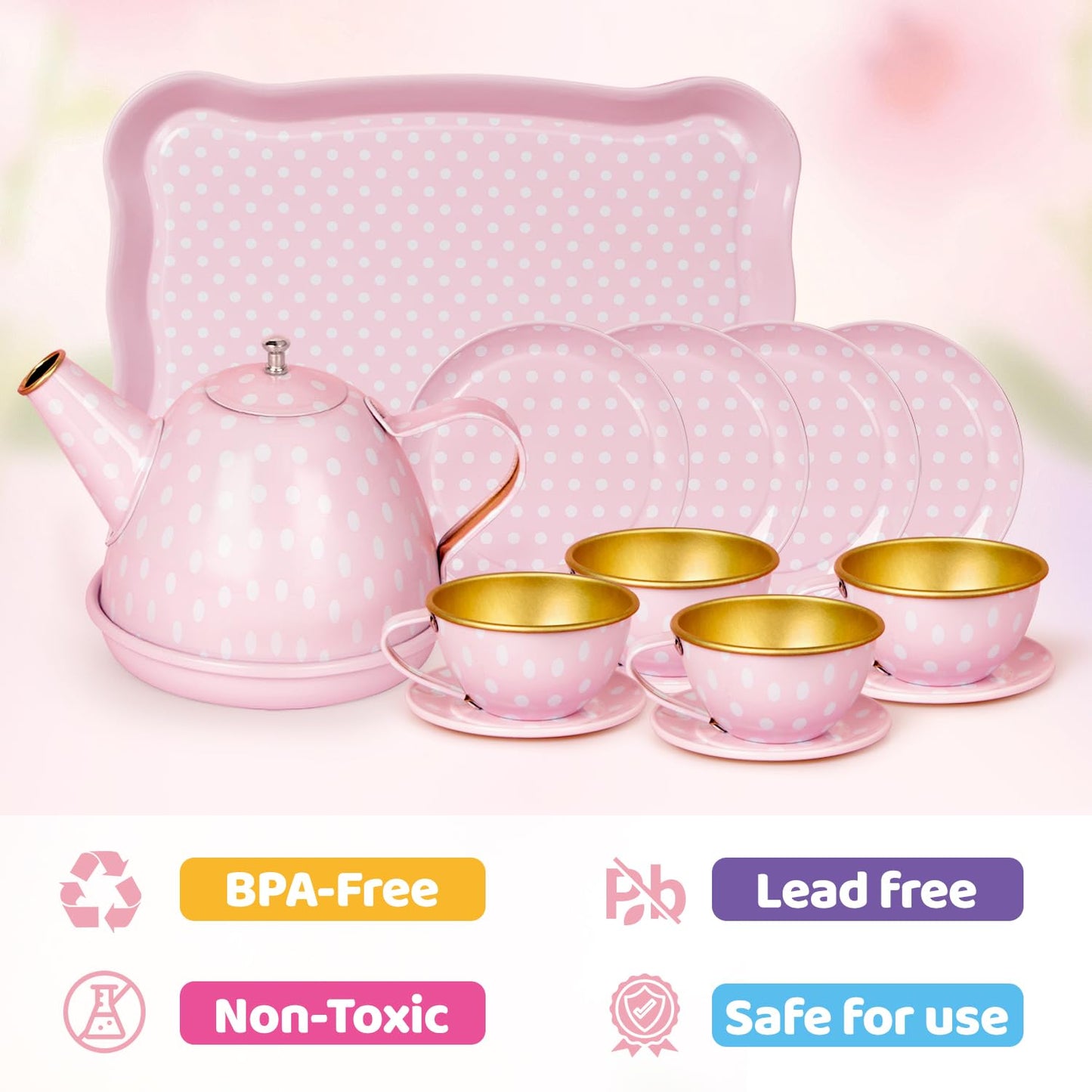 iAOVUEBY Tea Party Set for Little Girls | Princess Pretend Play Tin Teapot Kit