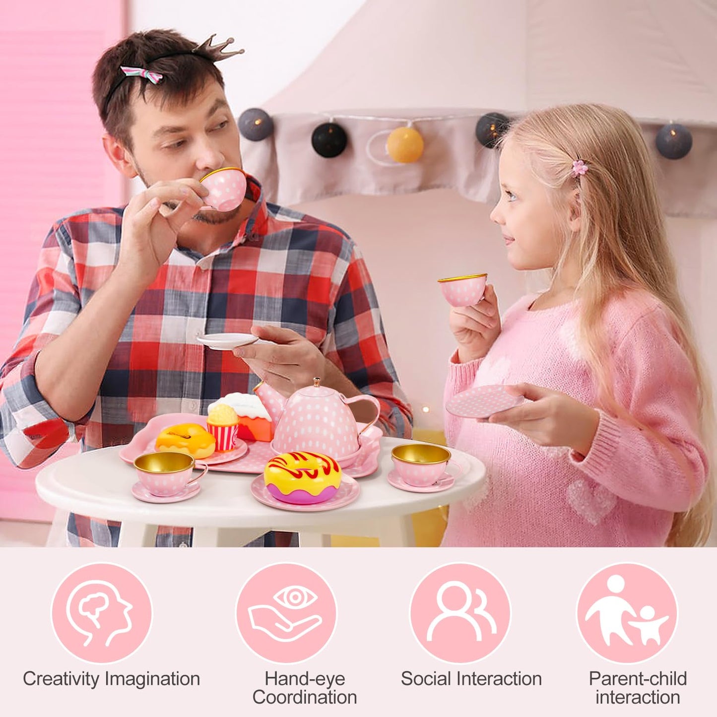 iAOVUEBY Tea Party Set for Little Girls | Princess Pretend Play Tin Teapot Kit