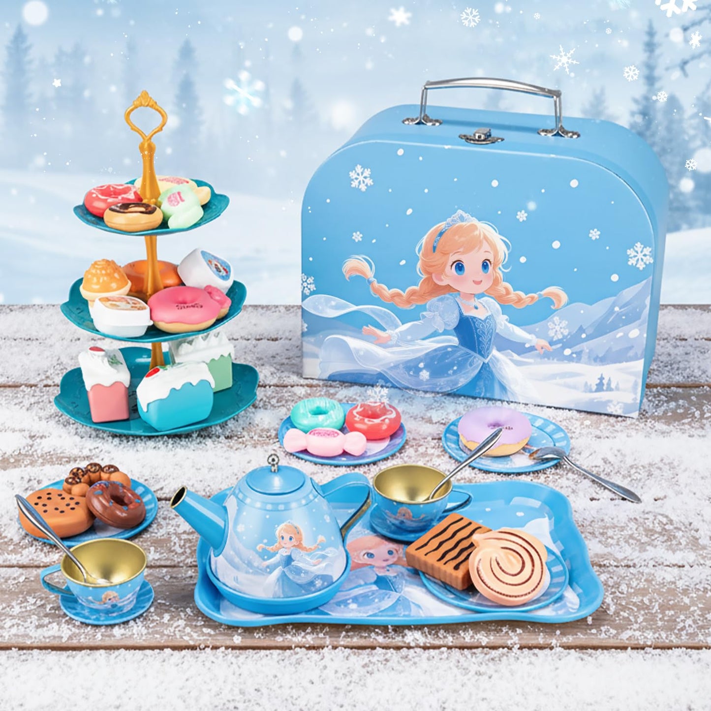 iAOVUEBY Tea Party Set for Little Girls – 49-Piece Princess Tea Time Toys with Carrying Case (Ages 3-8)