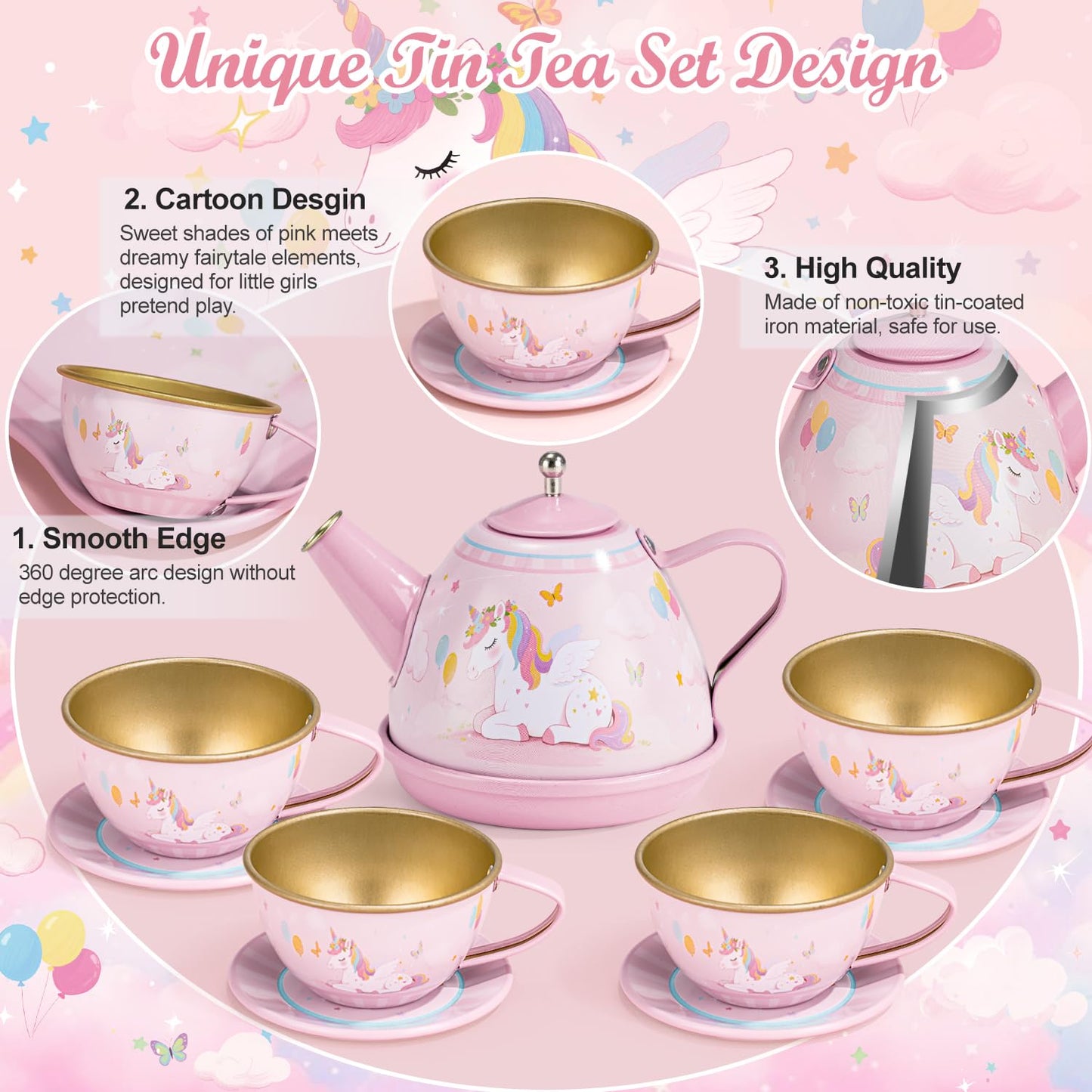 iAOVUEBY 49-Piece Tea Party Set for Little Girls | Princess Pretend Play Toys, Ages 3-8
