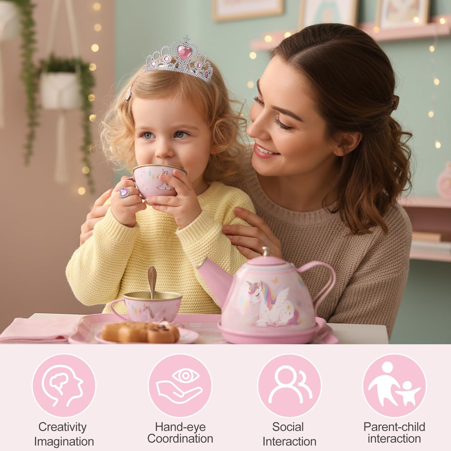 iAOVUEBY 49-Piece Tea Party Set for Little Girls | Princess Pretend Play Toys, Ages 3-8