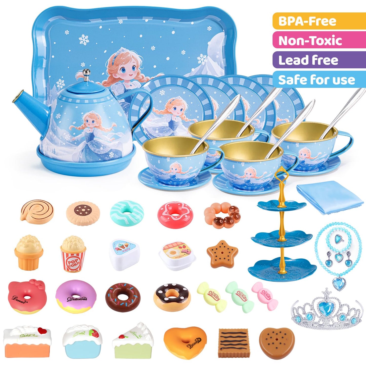 iAOVUEBY Tea Party Set for Little Girls – 49-Piece Princess Tea Time Toys with Carrying Case (Ages 3-8)
