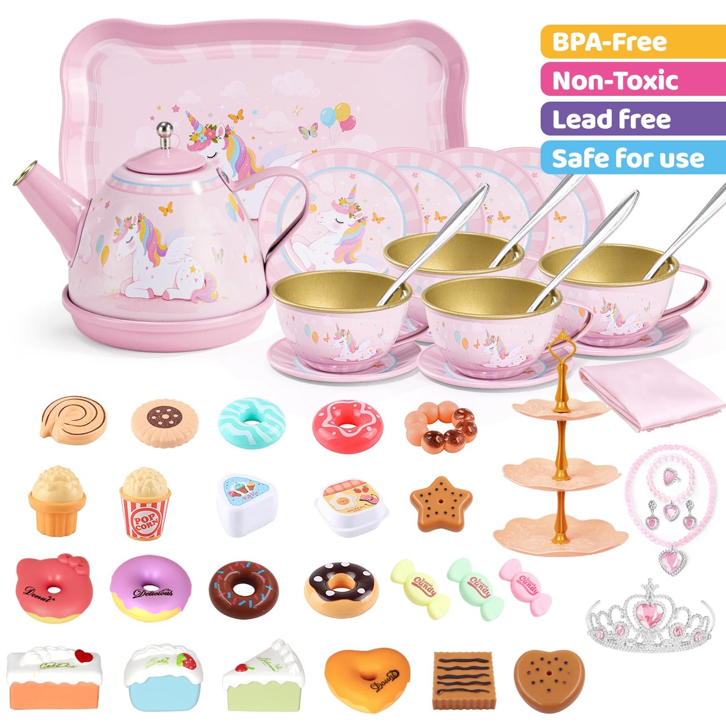 iAOVUEBY 49-Piece Tea Party Set for Little Girls | Princess Pretend Play Toys, Ages 3-8
