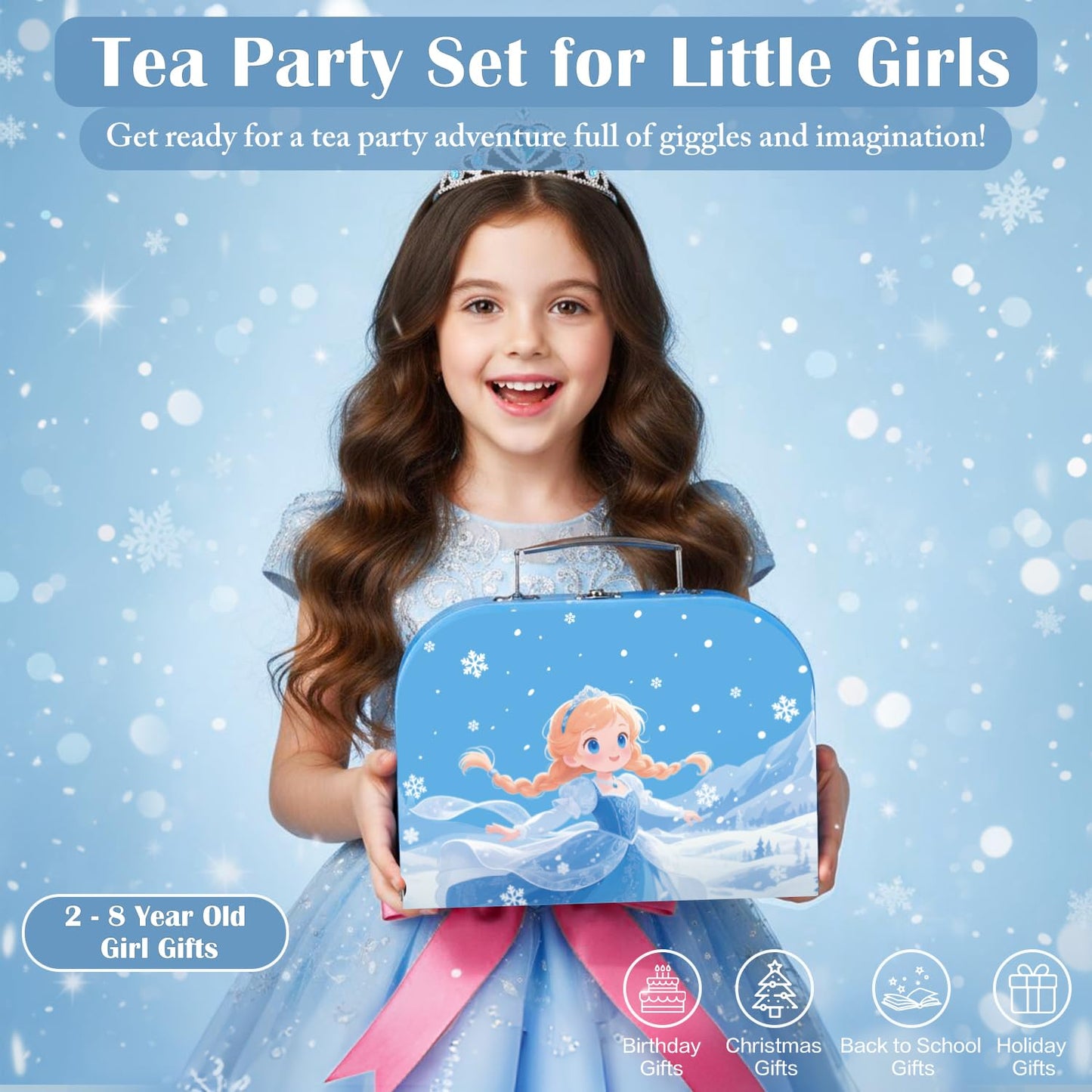 iAOVUEBY Tea Party Set for Little Girls – 49-Piece Princess Tea Time Toys with Carrying Case (Ages 3-8)