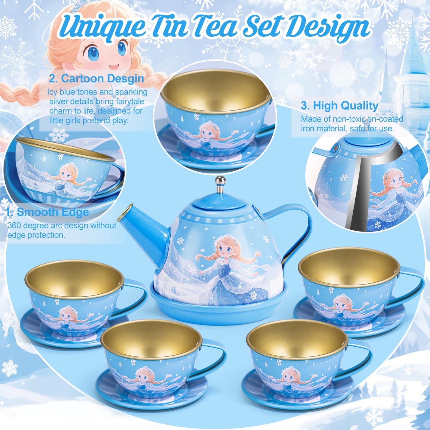 iAOVUEBY Tea Party Set for Little Girls – 49-Piece Princess Tea Time Toys with Carrying Case (Ages 3-8)