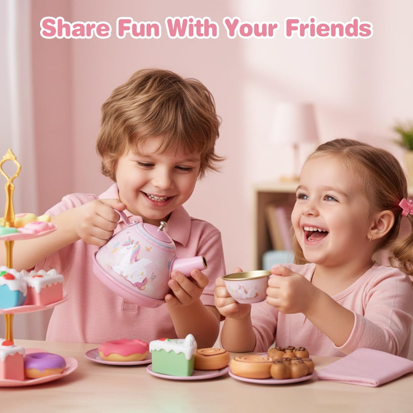 iAOVUEBY 49-Piece Tea Party Set for Little Girls | Princess Pretend Play Toys, Ages 3-8