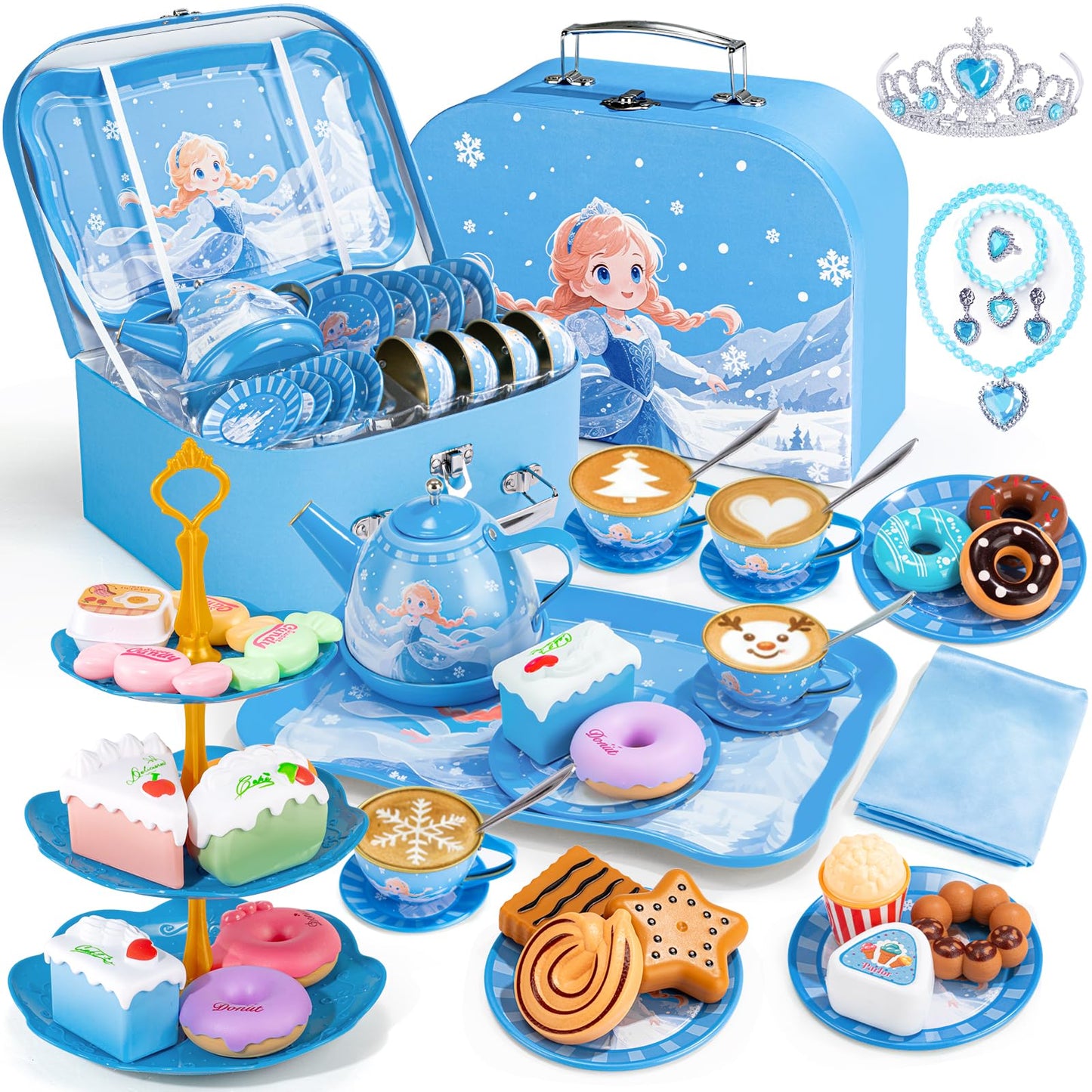iAOVUEBY Tea Party Set for Little Girls – 49-Piece Princess Tea Time Toys with Carrying Case (Ages 3-8)