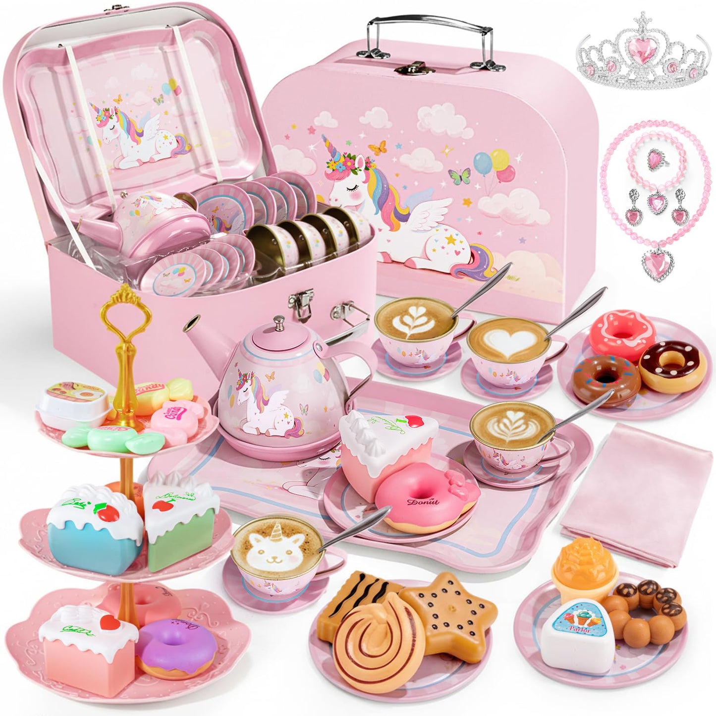 iAOVUEBY 49-Piece Tea Party Set for Little Girls | Princess Pretend Play Toys, Ages 3-8