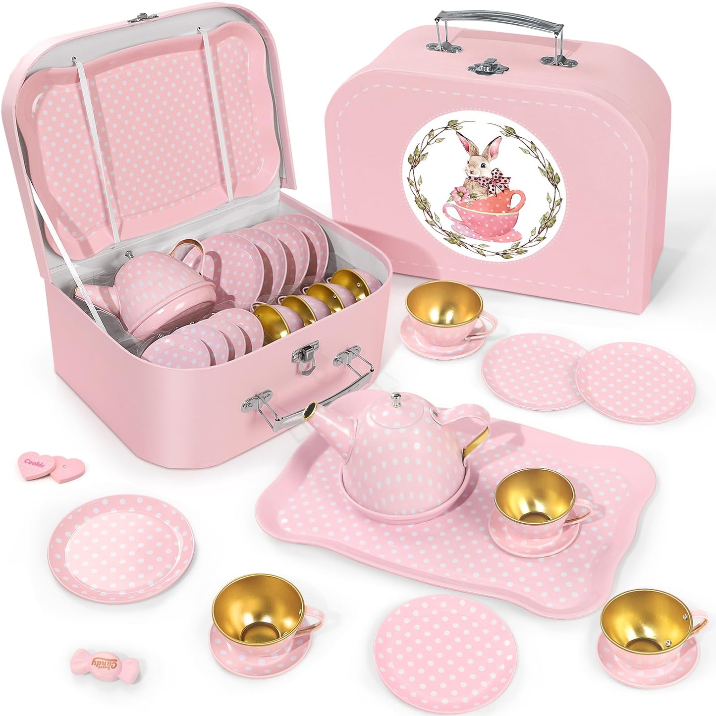 iAOVUEBY Tea Party Set for Little Girls | Princess Pretend Play Tin Teapot Kit