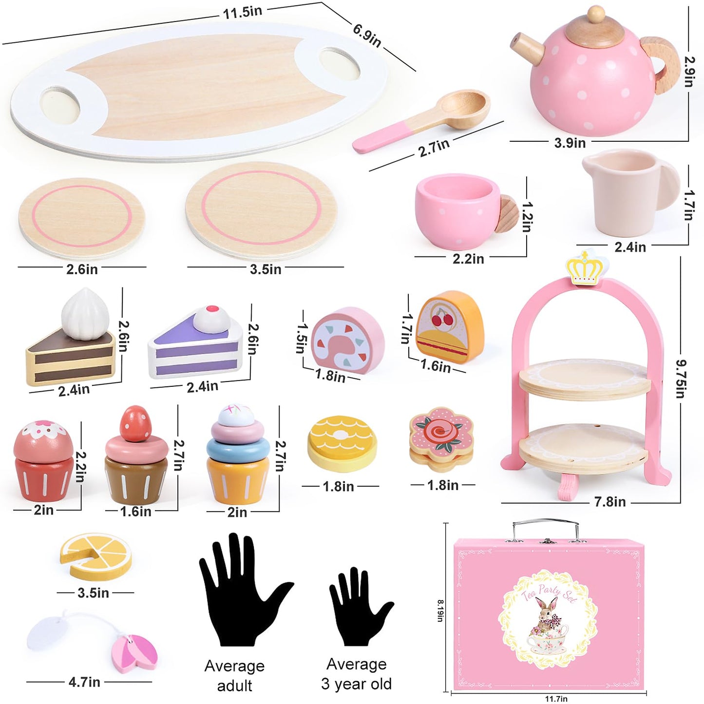 iAOVUEBY Wooden Tea Party Set for Little Girls – Pretend Play Tea Time