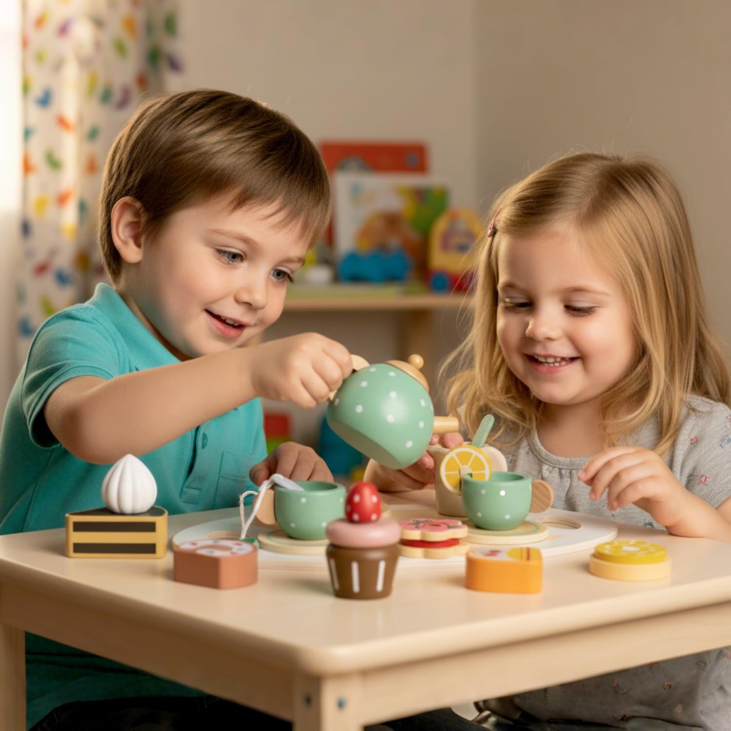 iAOVUEBY Wooden Tea Party Set for Girls | Pretend Play Tea Toys for Toddlers 2-5
