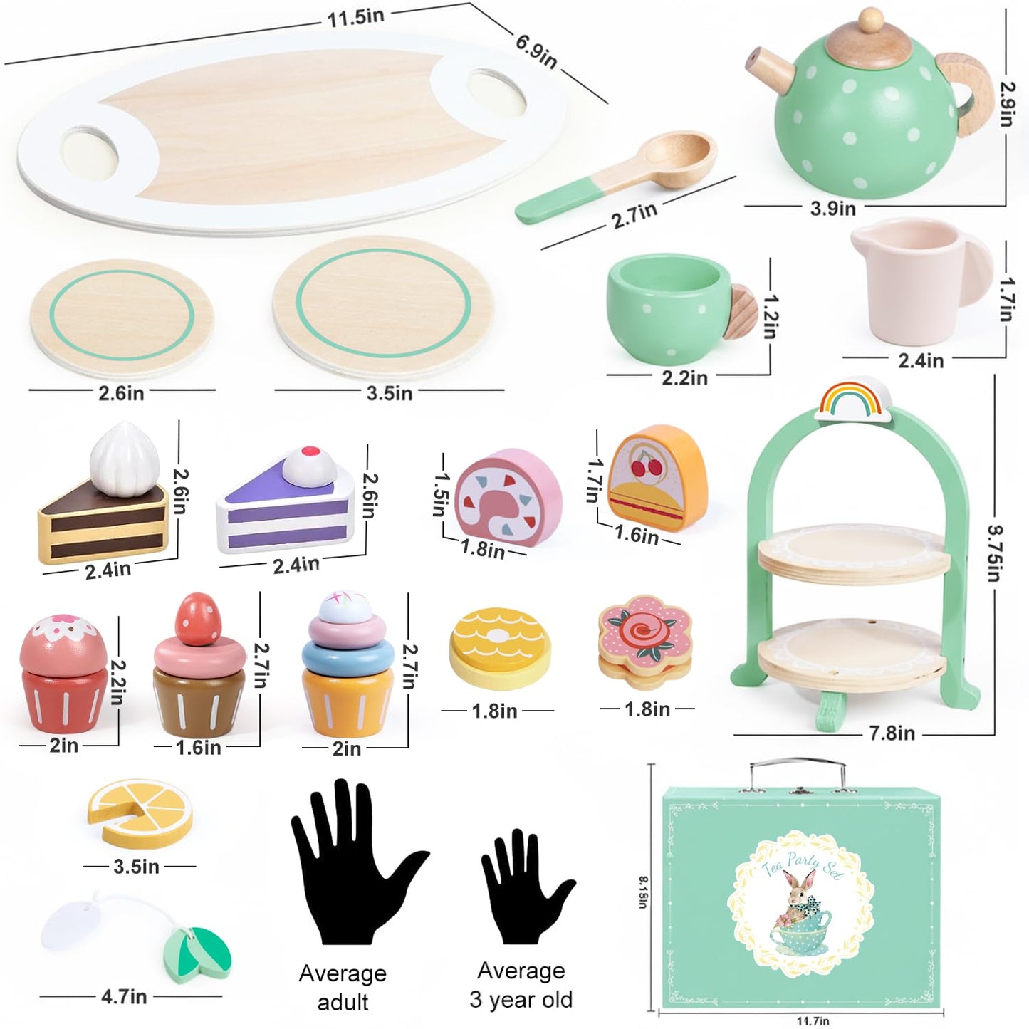 iAOVUEBY Wooden Tea Party Set for Girls | Pretend Play Tea Toys for Toddlers 2-5
