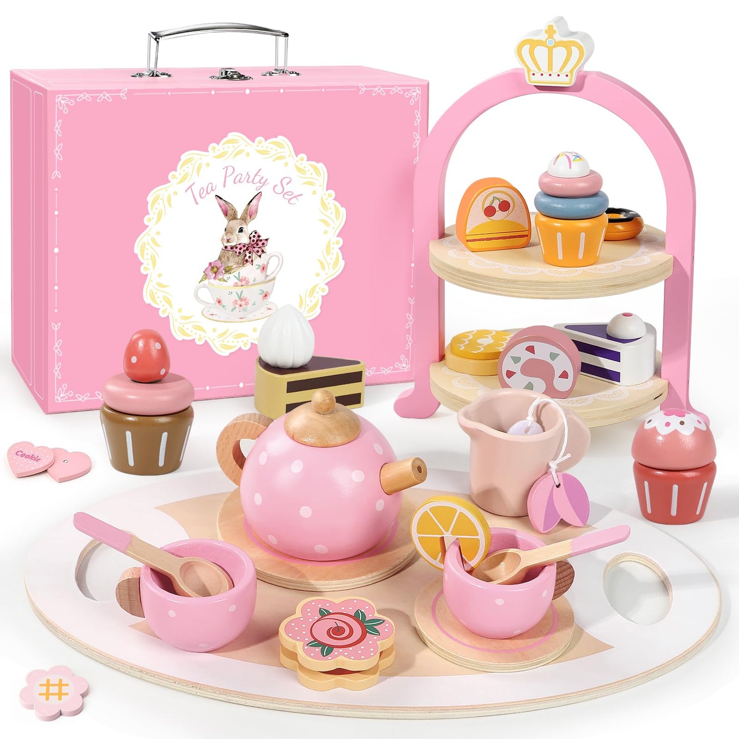 iAOVUEBY Wooden Tea Party Set for Little Girls – Pretend Play Tea Time