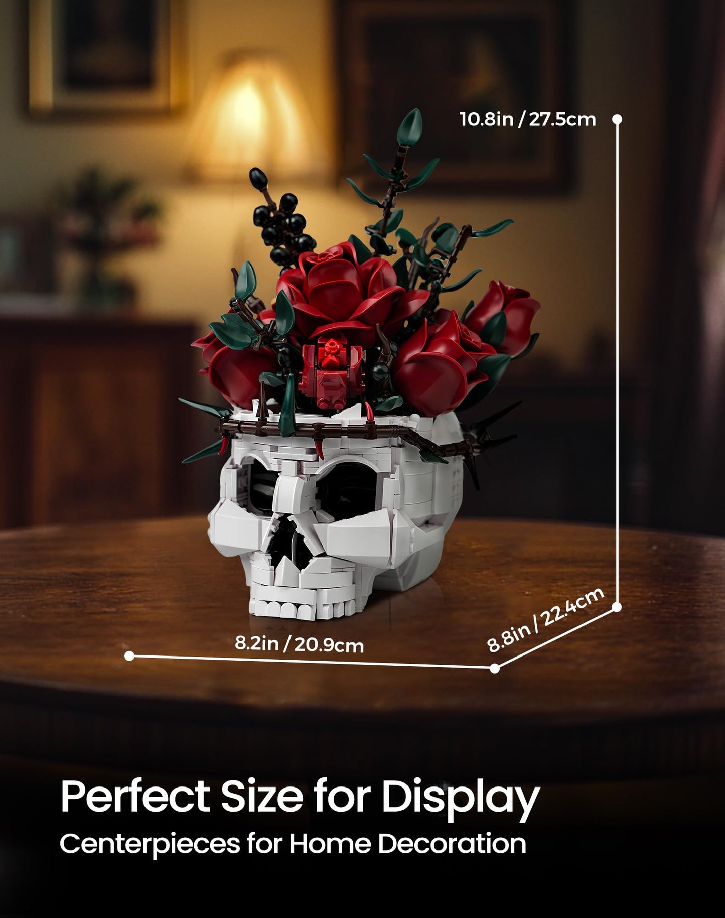 iATOM Skull Roses Bouquet Building Set – Gothic Skeleton Planter Kit for Adults