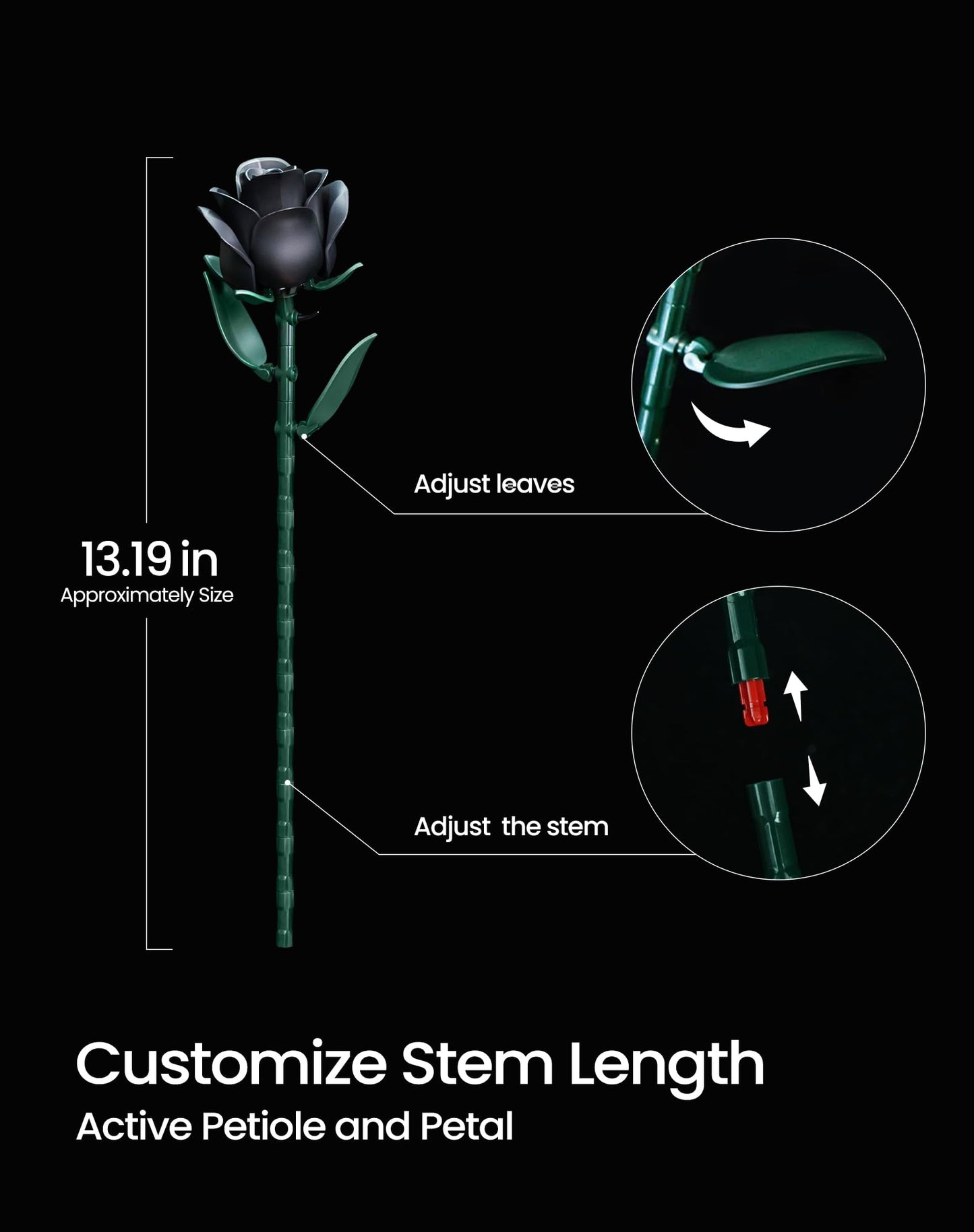 iATOM Black Rose Bouquet Building Set – 12Pcs Gothic Floral Kit for Adults | Valentine’s Gift