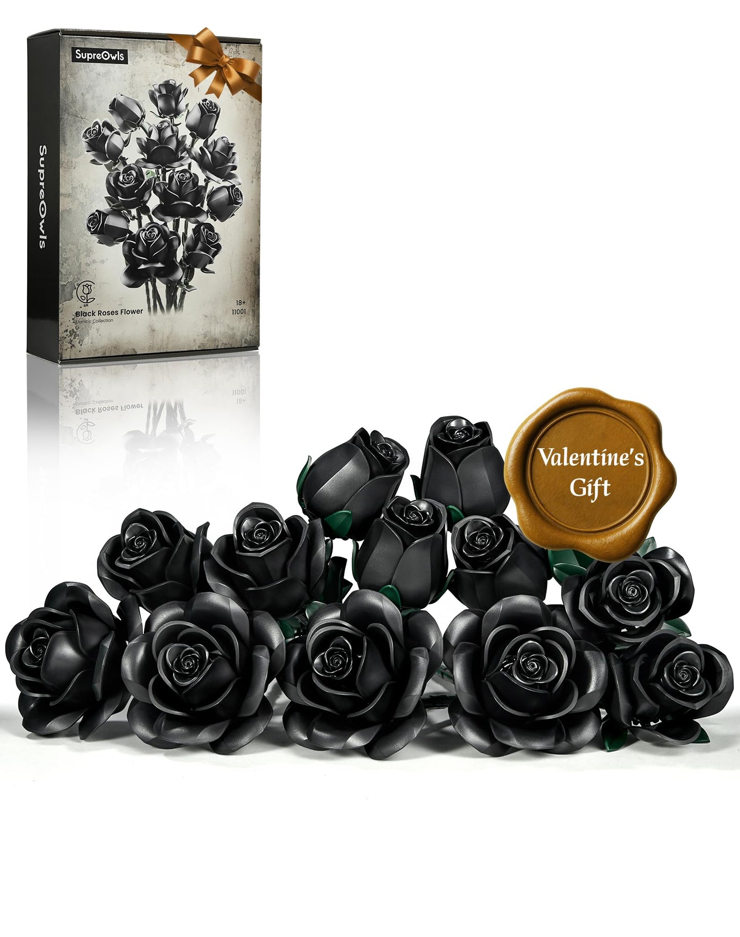 iATOM Black Rose Bouquet Building Set – 12Pcs Gothic Floral Kit for Adults | Valentine’s Gift