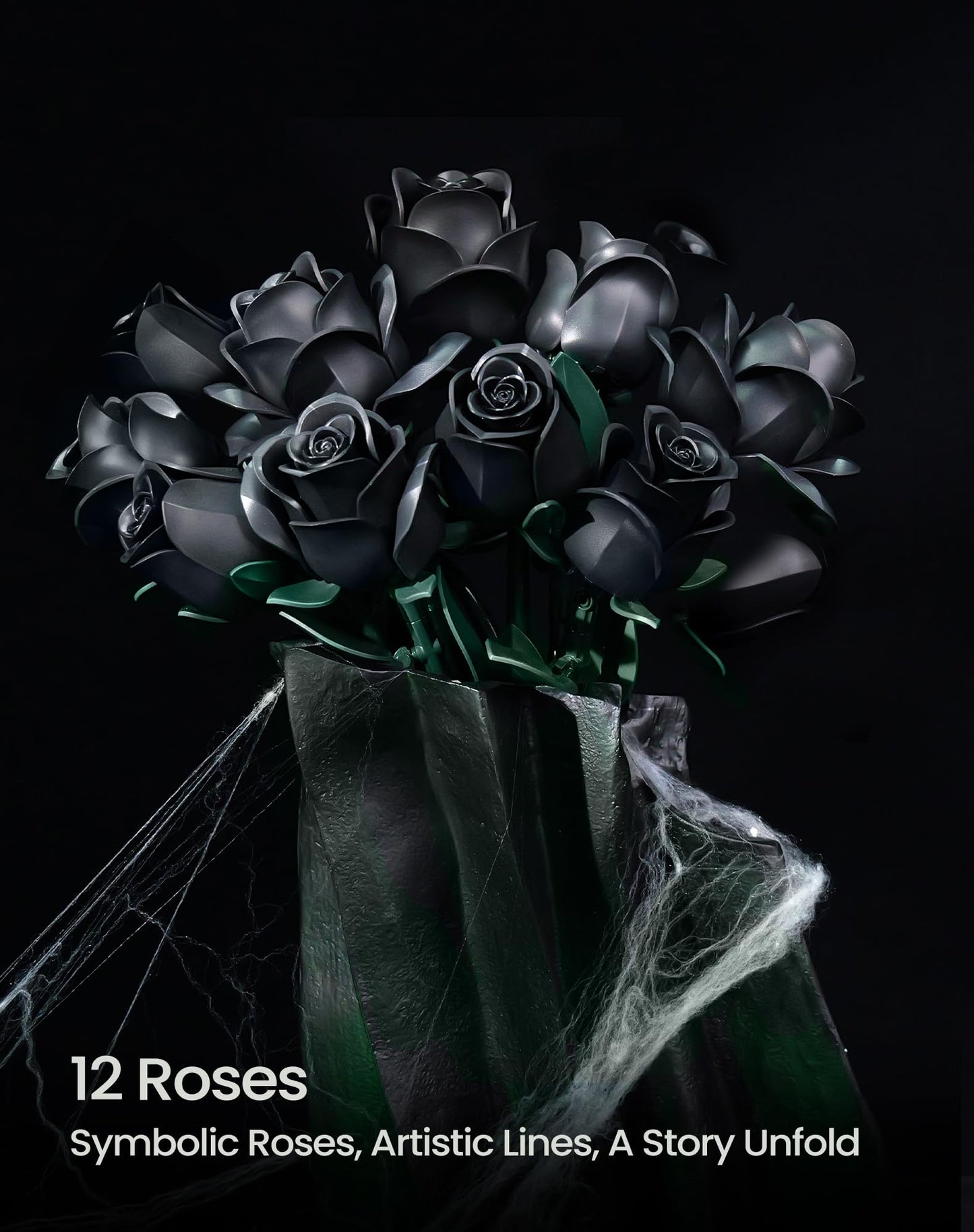 iATOM Black Rose Bouquet Building Set – 12Pcs Gothic Floral Kit for Adults | Valentine’s Gift
