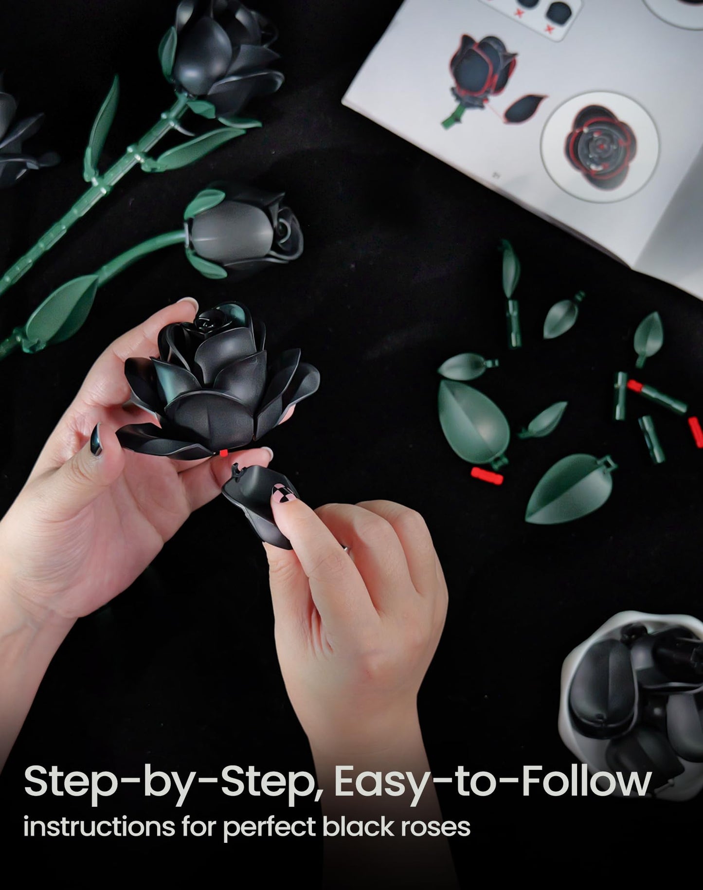 iATOM Black Rose Bouquet Building Set – 12Pcs Gothic Floral Kit for Adults | Valentine’s Gift