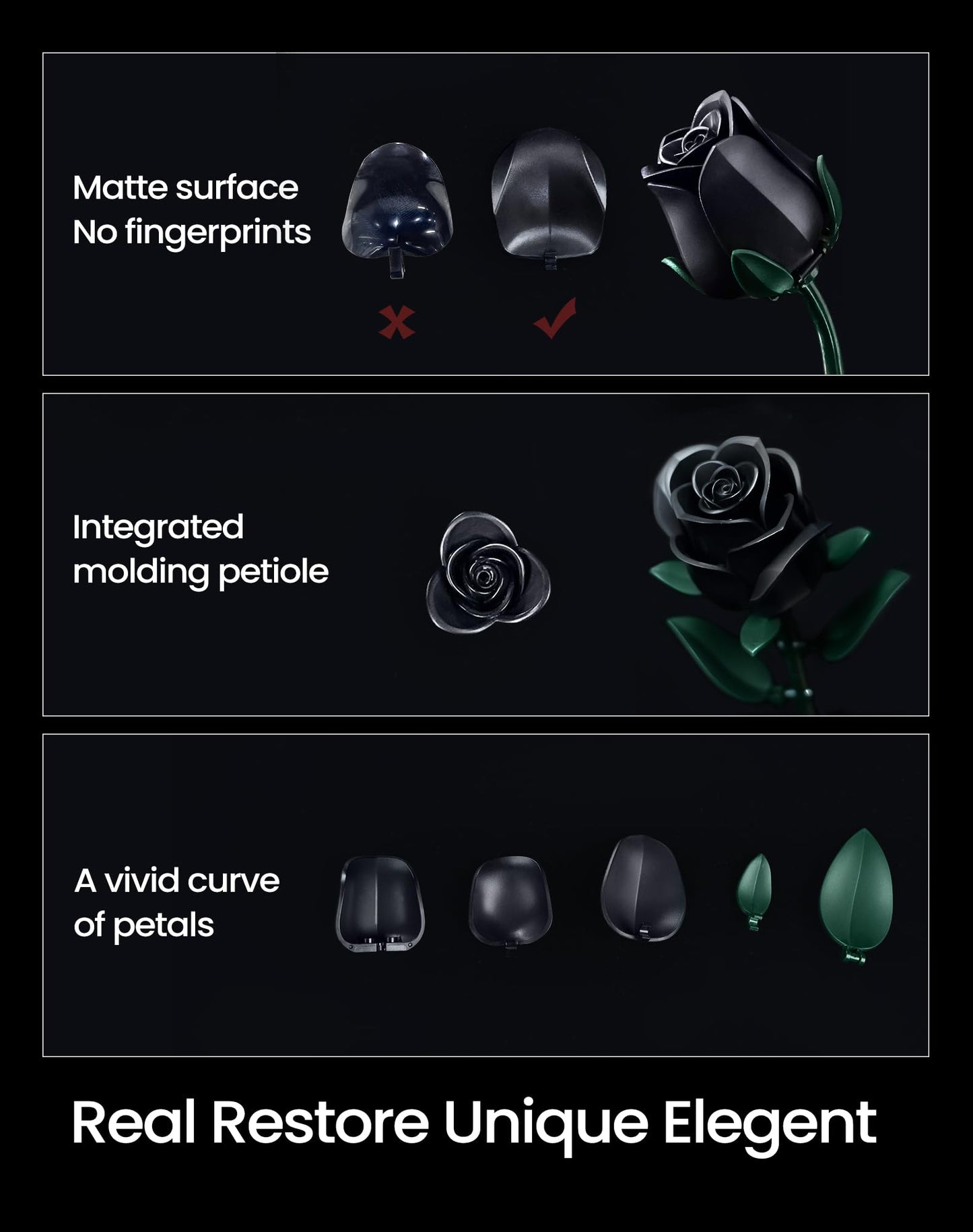 iATOM Black Rose Bouquet Building Set – 12Pcs Gothic Floral Kit for Adults | Valentine’s Gift