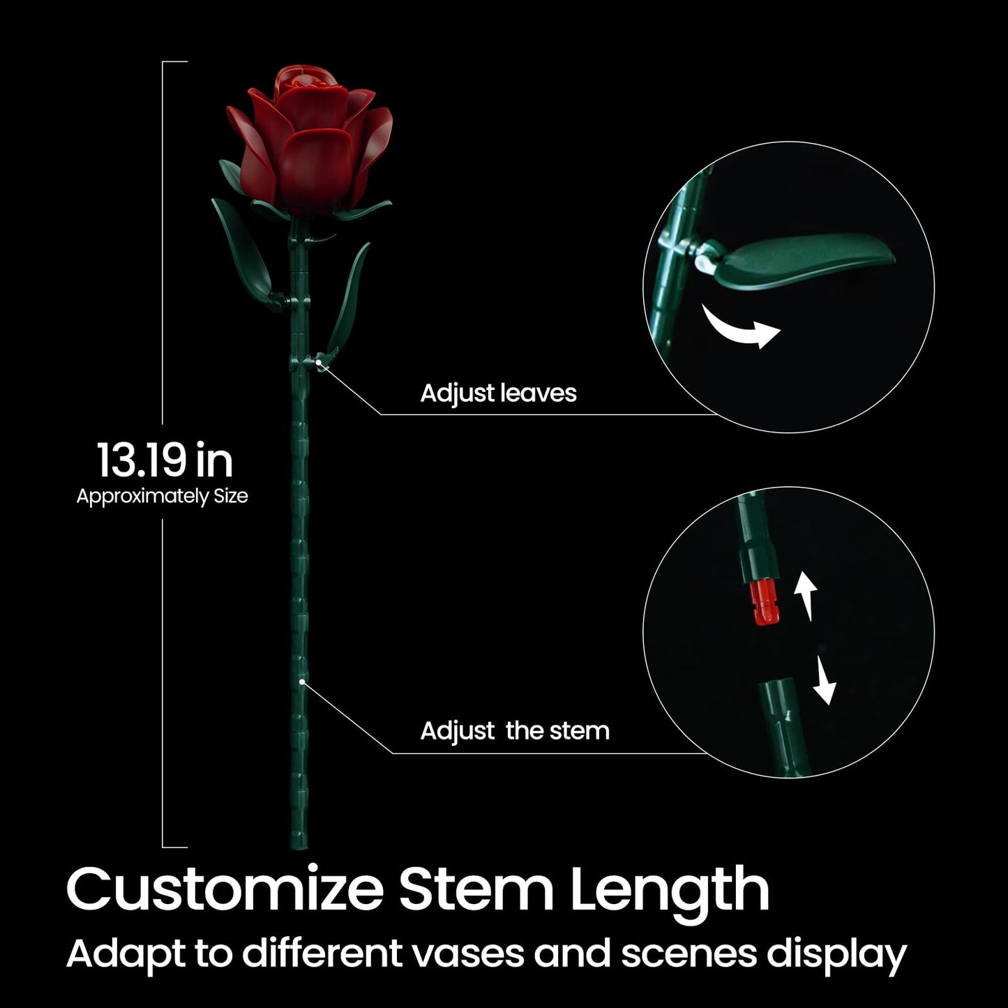 iATOM Burgundy Red Rose Bouquet Building Set – 12pc DIY Flower Kit for Adults