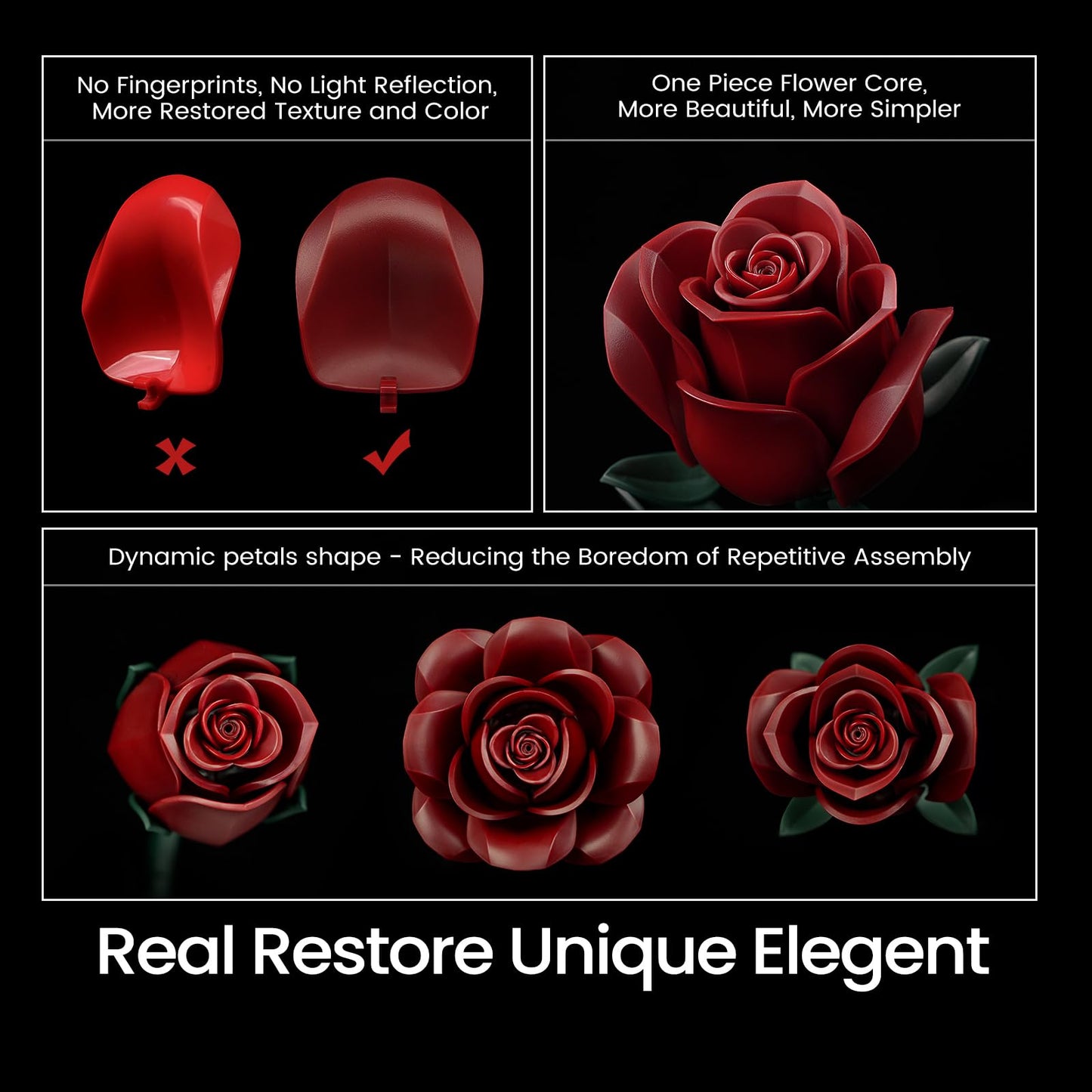 iATOM Burgundy Red Rose Bouquet Building Set – 12pc DIY Flower Kit for Adults