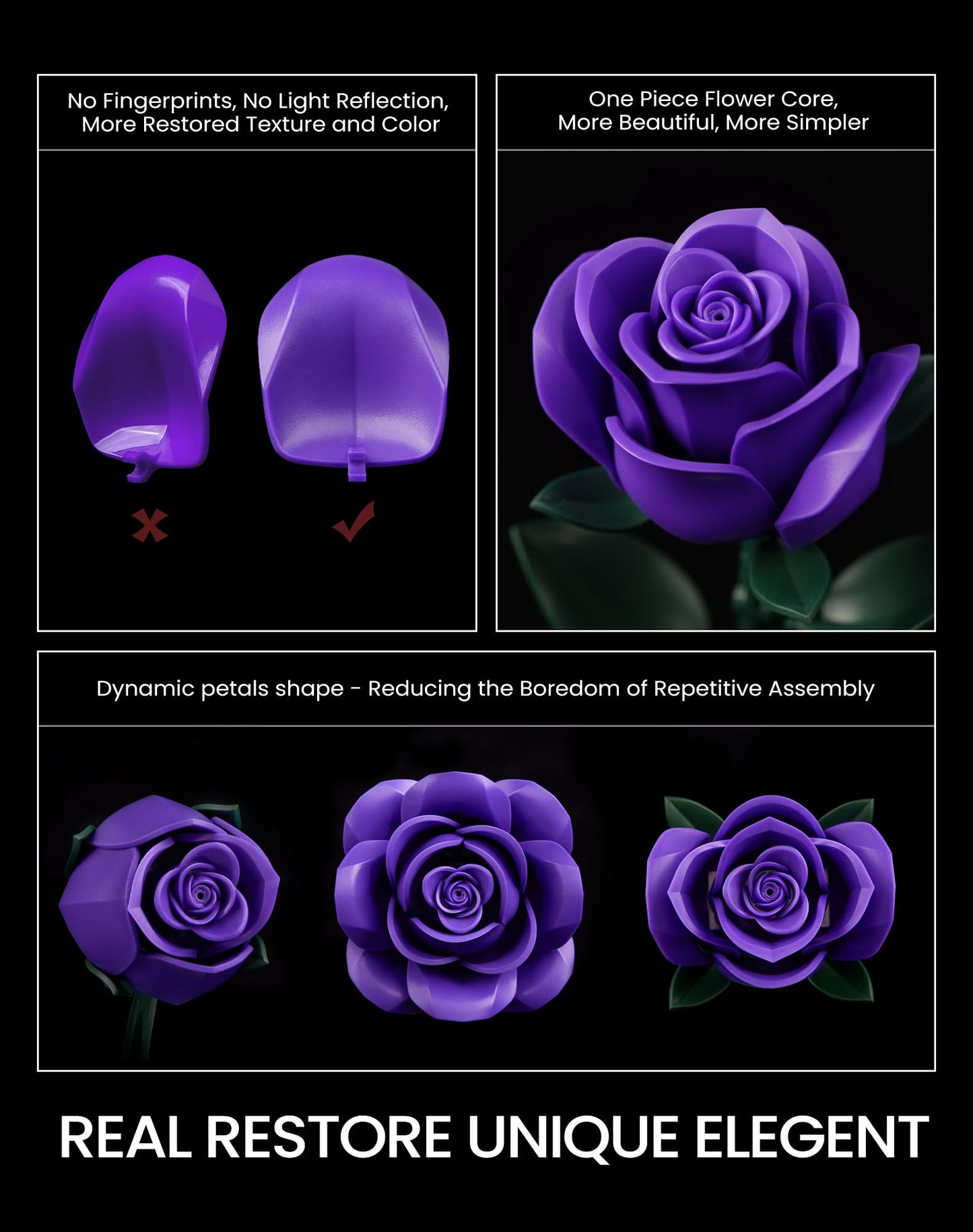 iATOM Purple Rose Bouquet Building Set – 12-Piece Floral Craft Kit for Adults | Centerpiece Decor