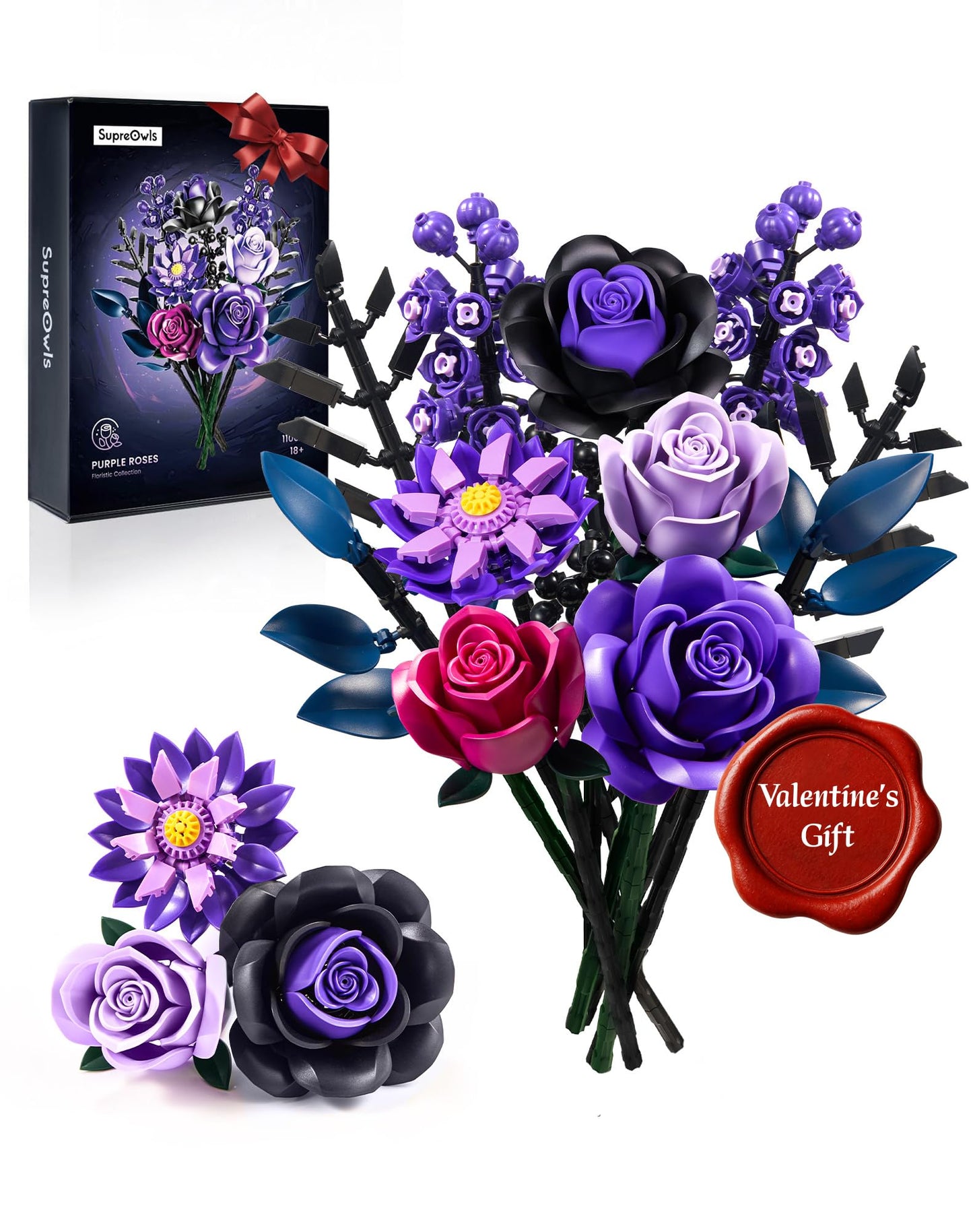 iATOM Flower Bouquet Building Set — Purple Roses Botanical Collection