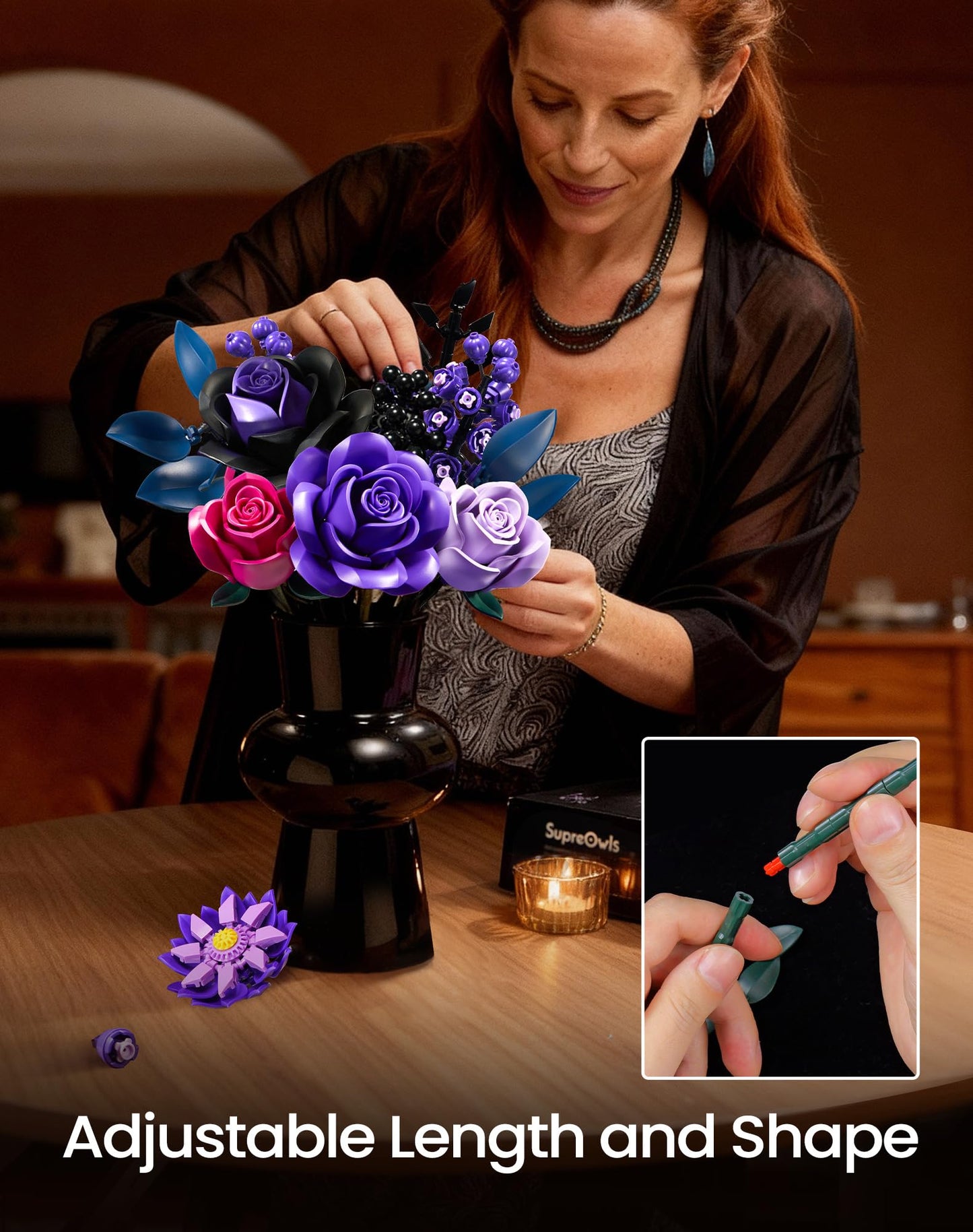 iATOM Flower Bouquet Building Set — Purple Roses Botanical Collection